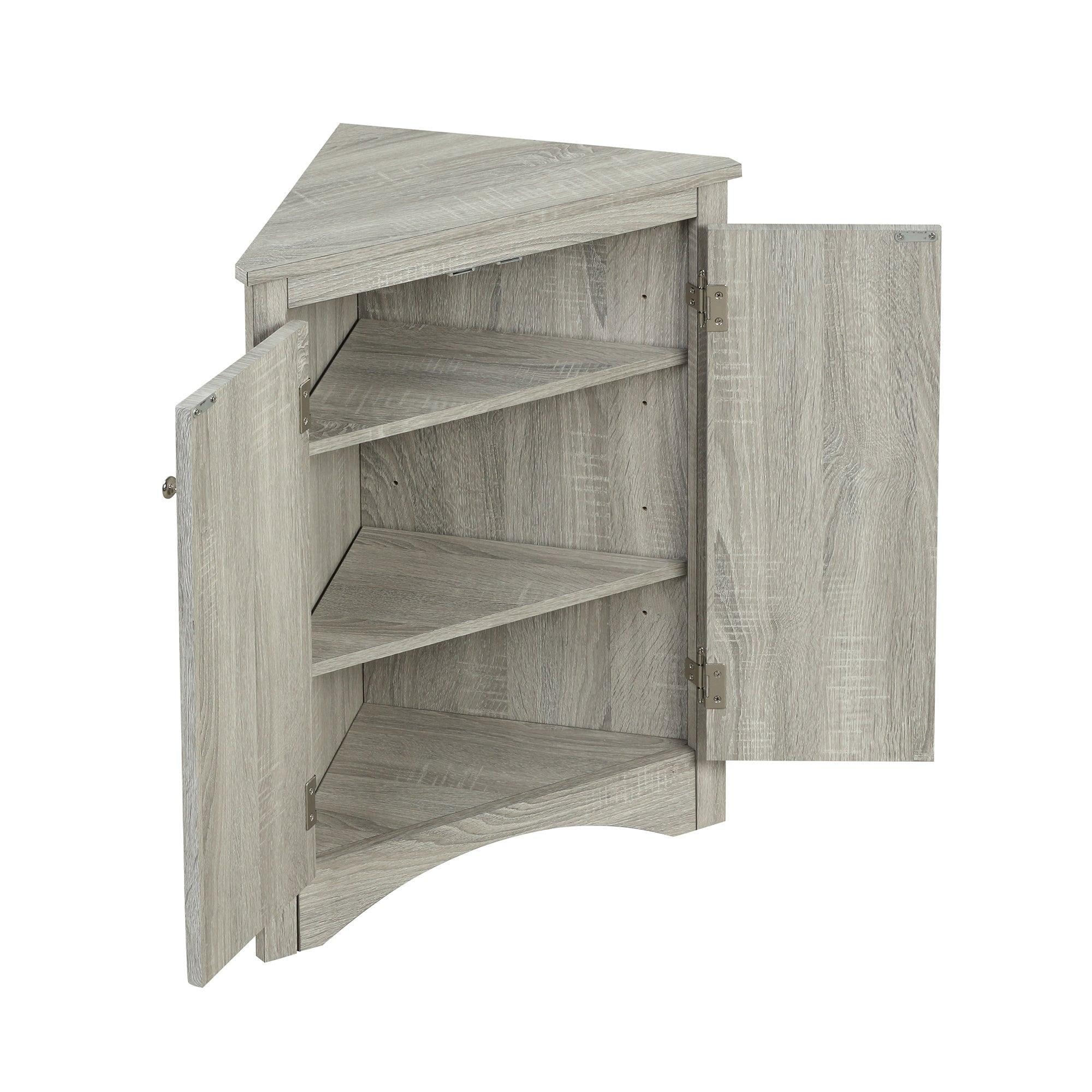 Oak Triangle BathroomStorage Cabinet with Adjustable Shelves, Freestanding Floor Cabinet for Home Kitchen