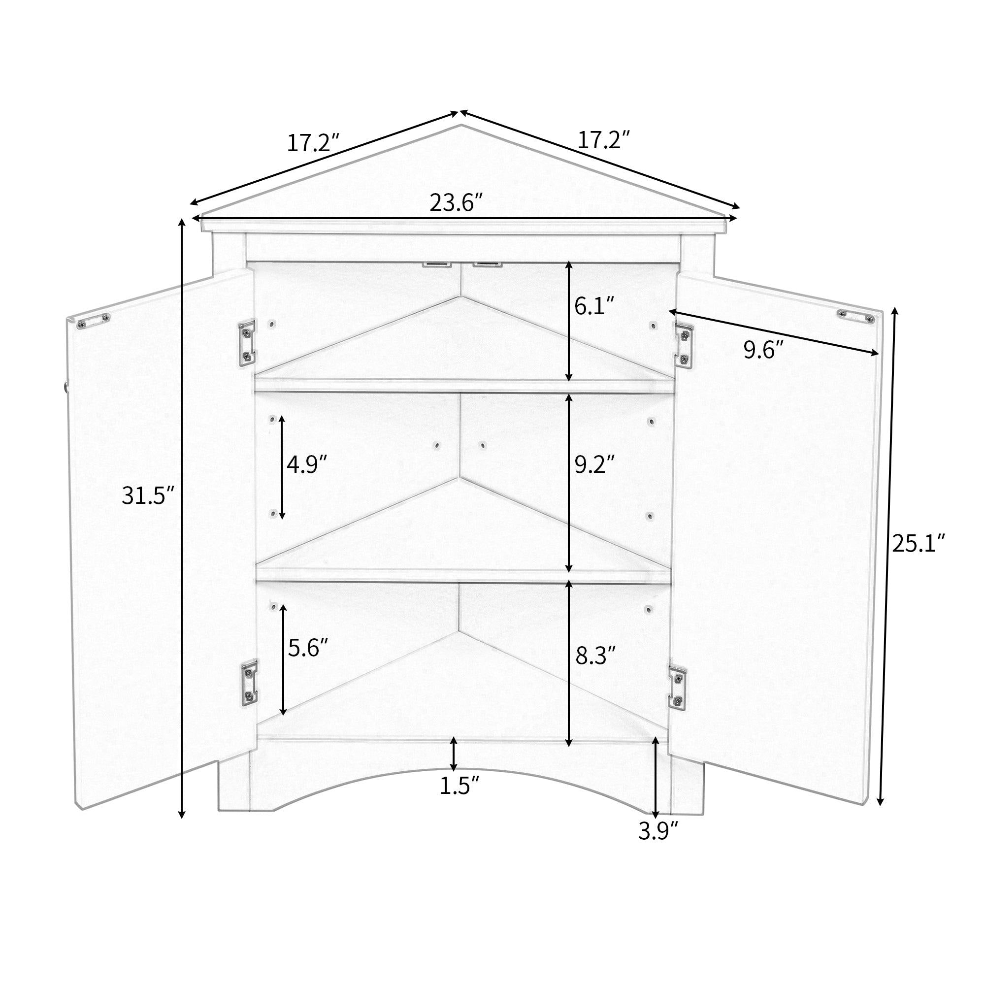 Oak Triangle BathroomStorage Cabinet with Adjustable Shelves, Freestanding Floor Cabinet for Home Kitchen