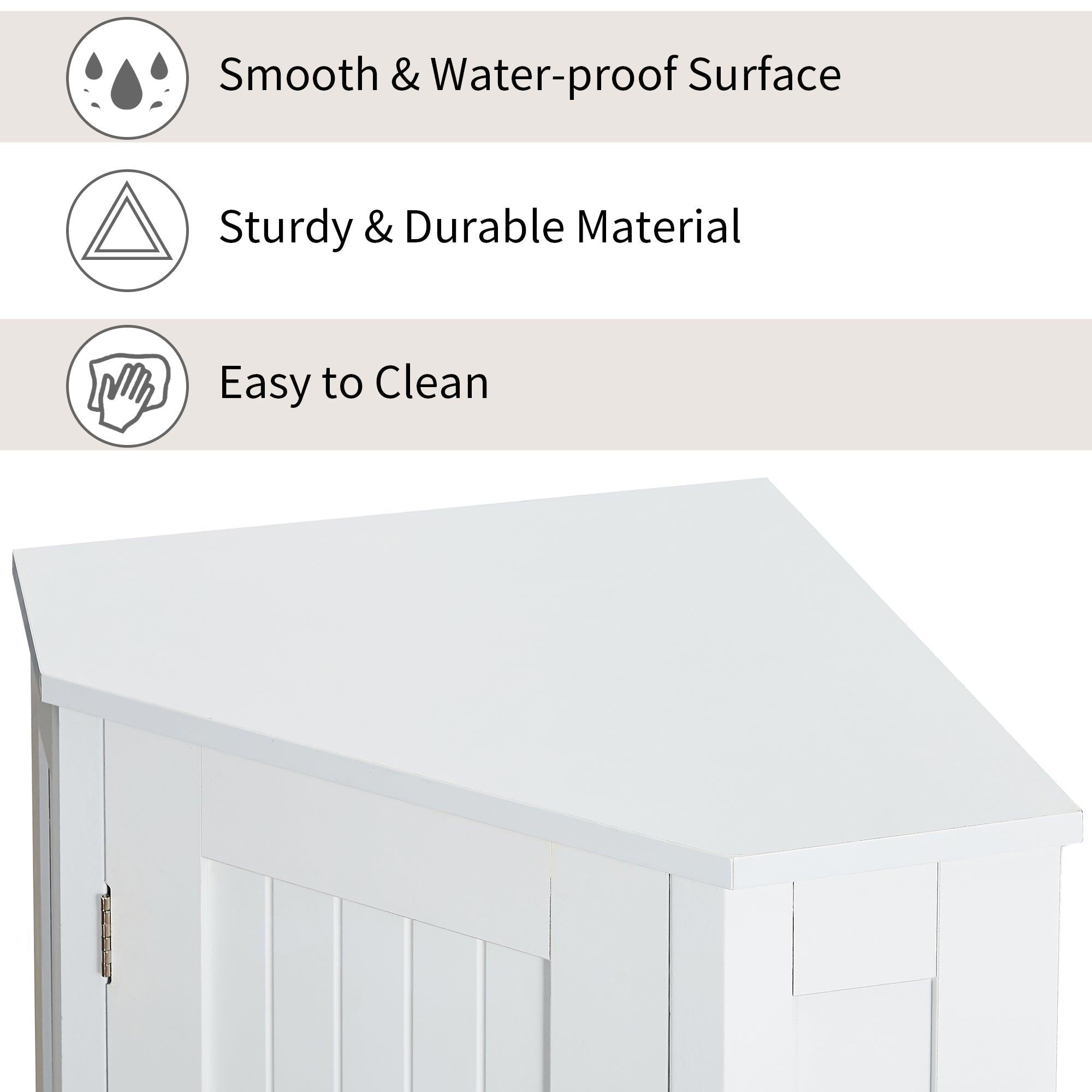 White Bathroom Cabinet Triangle CornerStorage Cabinet with Adjustable ShelfModern Style MDF Board