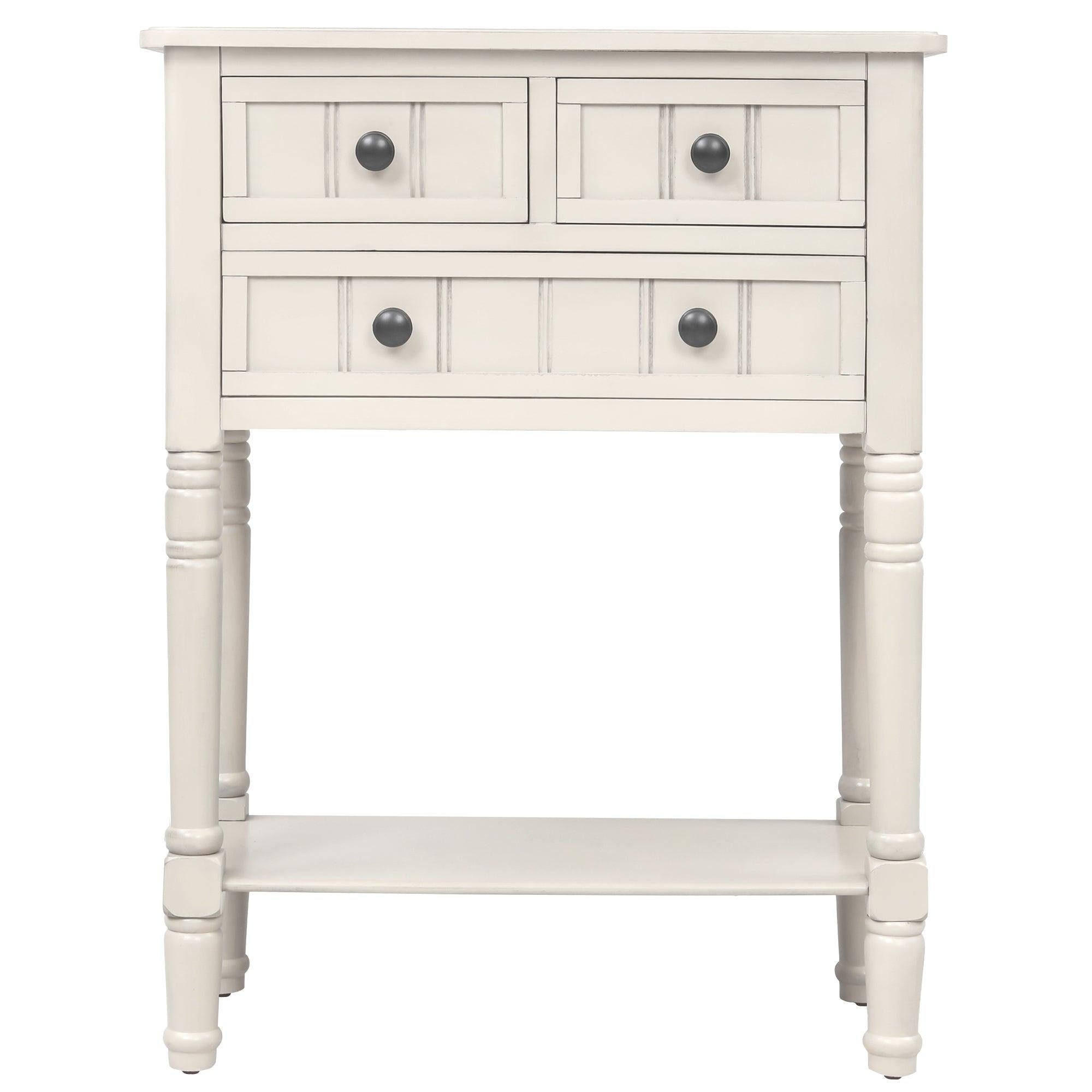 Narrow Console Table, Slim Sofa Table with ThreeStorage Drawers and Bottom Shelf (Ivory White)