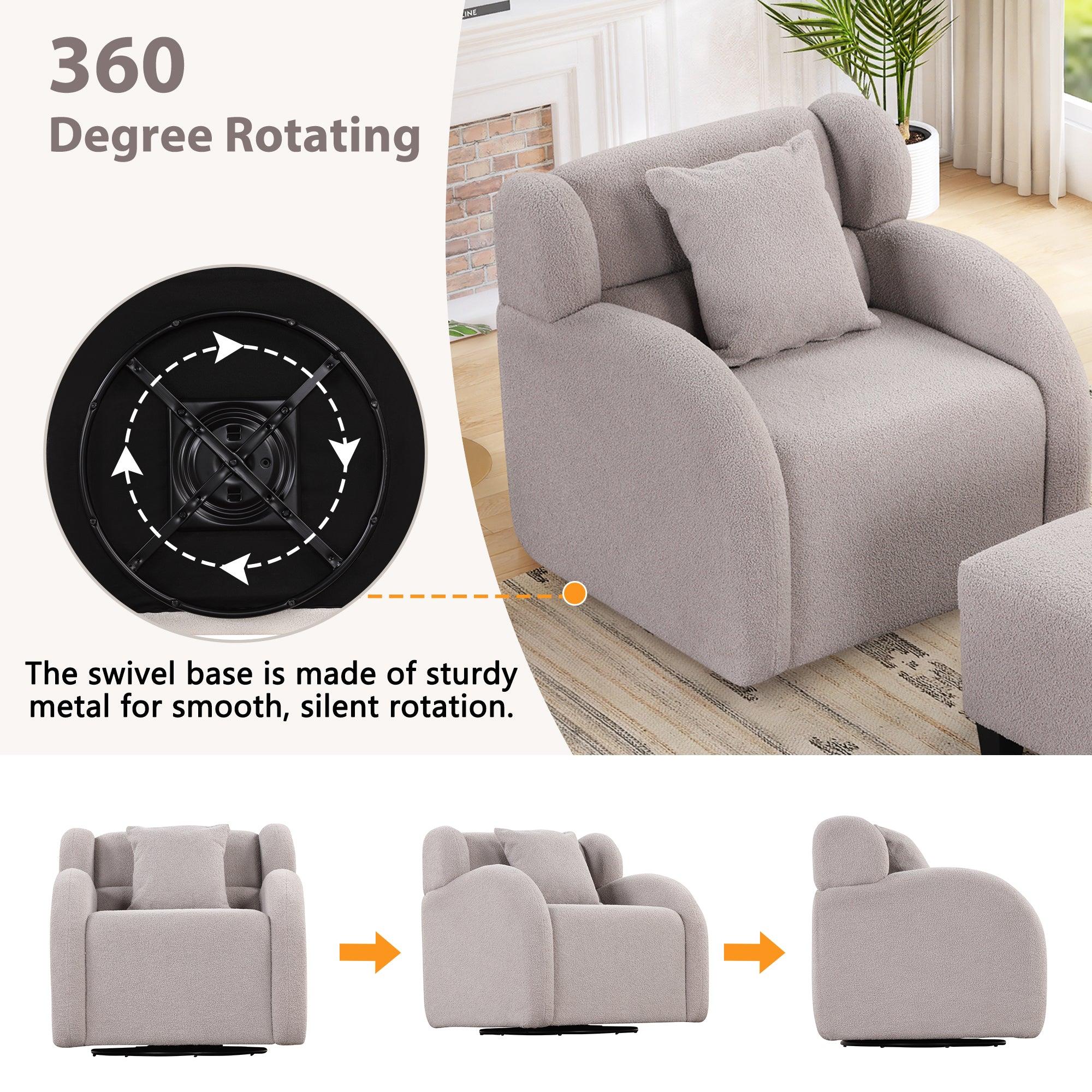 Swivel Accent Chair with Ottoman, Teddy Short Plush Particle Velvet Armchair,360 Degree Swivel Barrel Chair with footstool for Living Room, Hotel, Bedroom, Office, Lounge,Grey