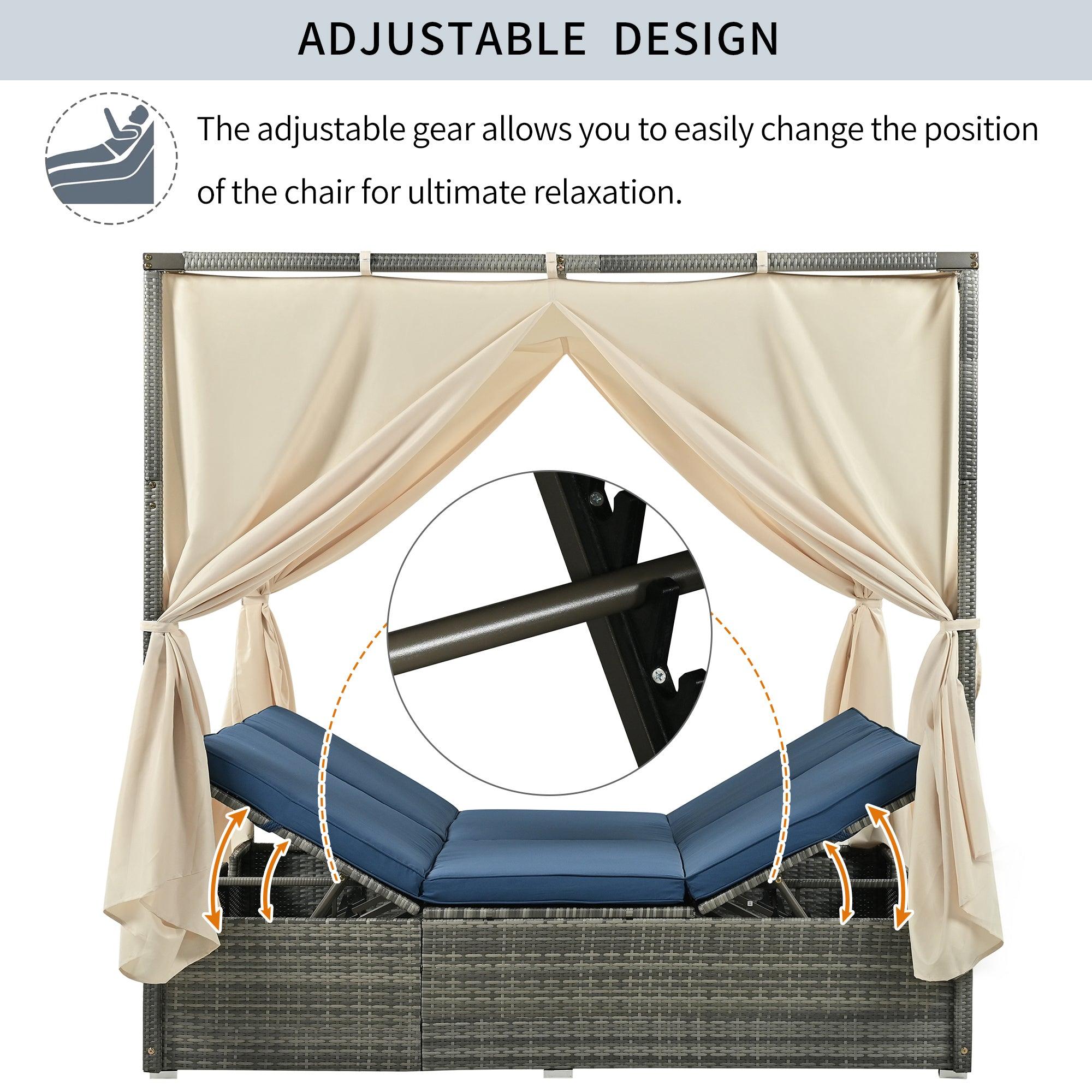 Adjustable Sun Bed With Curtain,High Comfort，With 3 Colors