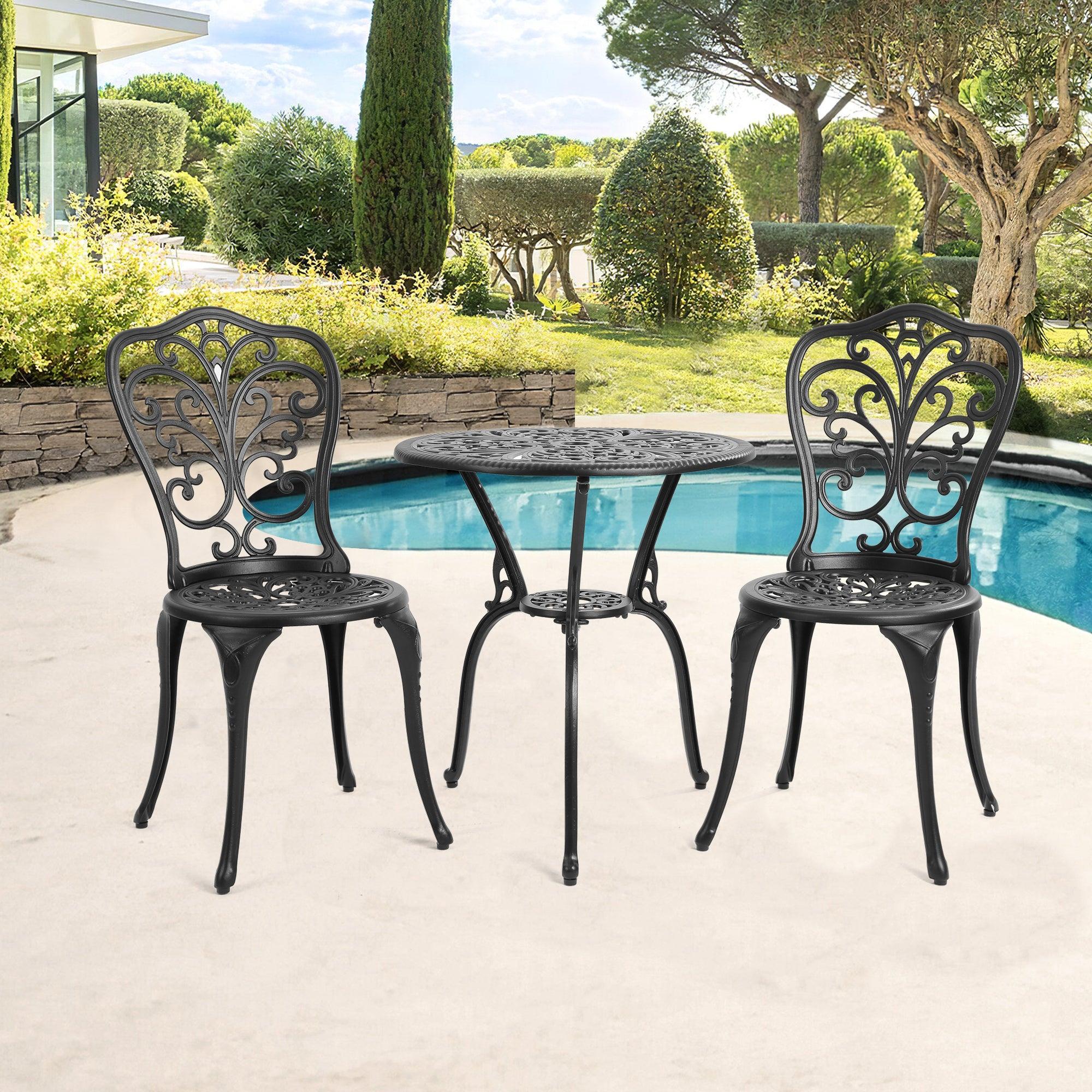 Patio Bistro Set 3 Pieces, All Weather Cast Aluminum Outdoor Patio Table and Chairs with Umbrella Hole Your Backyard, Garden, or Balcony image