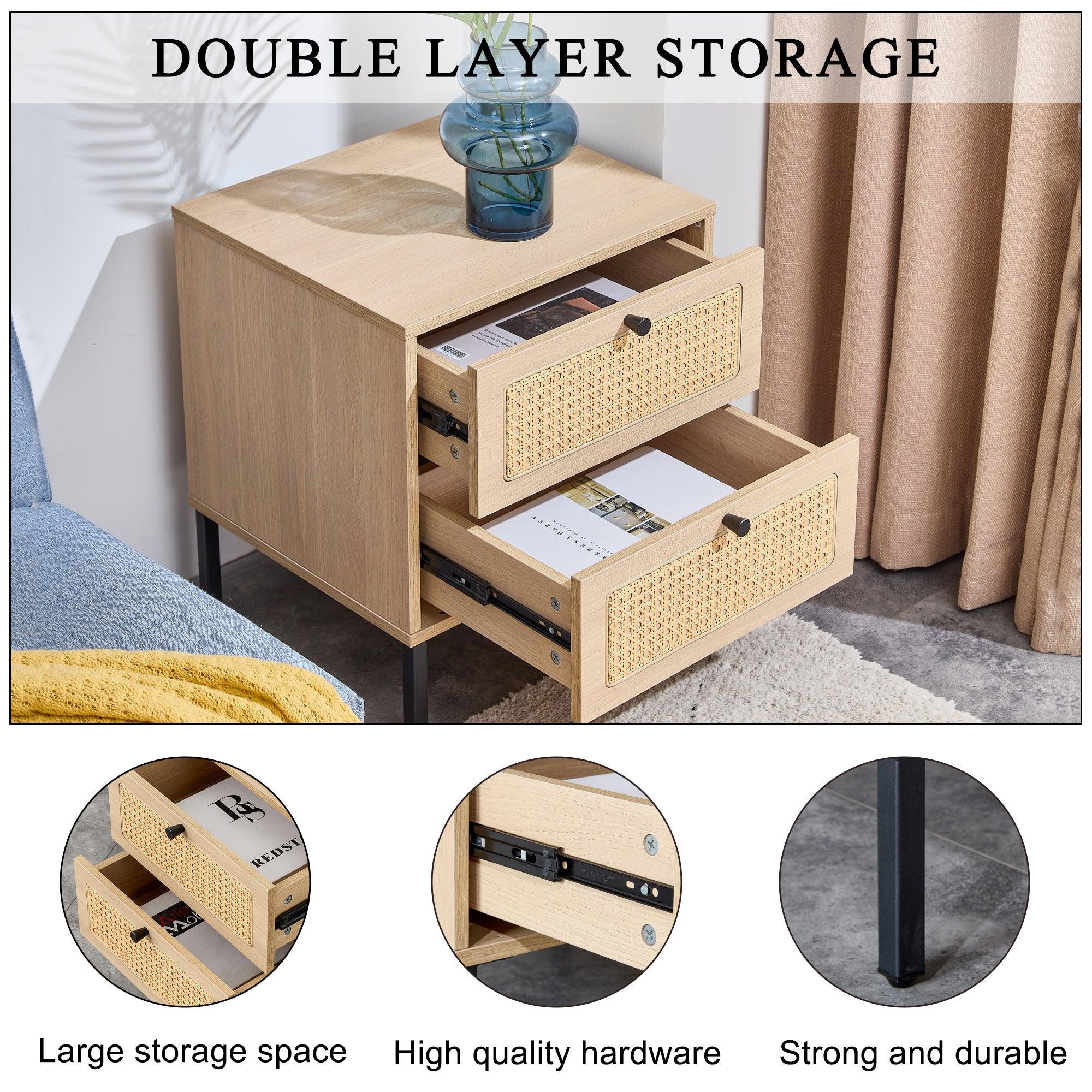 Modern simpleStorage cabinet MDF Board bedside cabinet Japanese rattan bedside cabinet Small household furniture bedside table.Applicable to dressing table in bedroom, porch, living room.2 Drawers