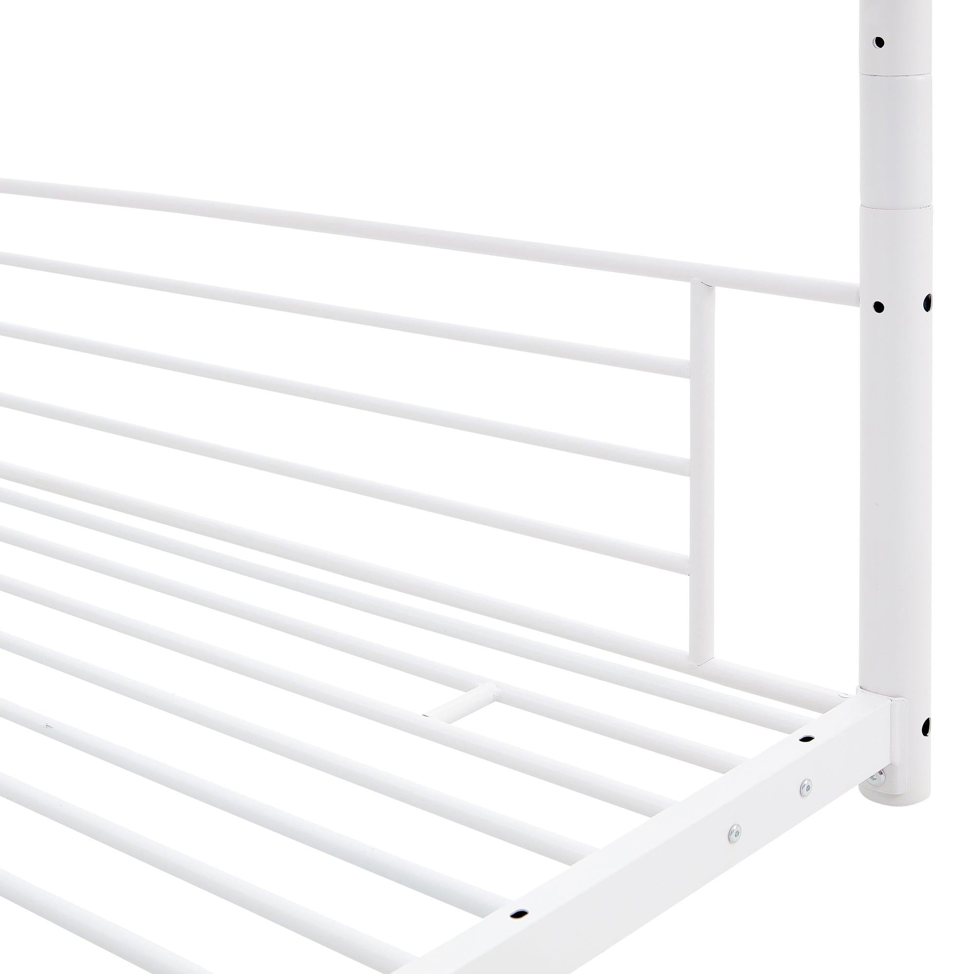 Full-Full-Full Metal  Triple Bed  with Built-in Ladder, Divided into Three Separate Beds,White