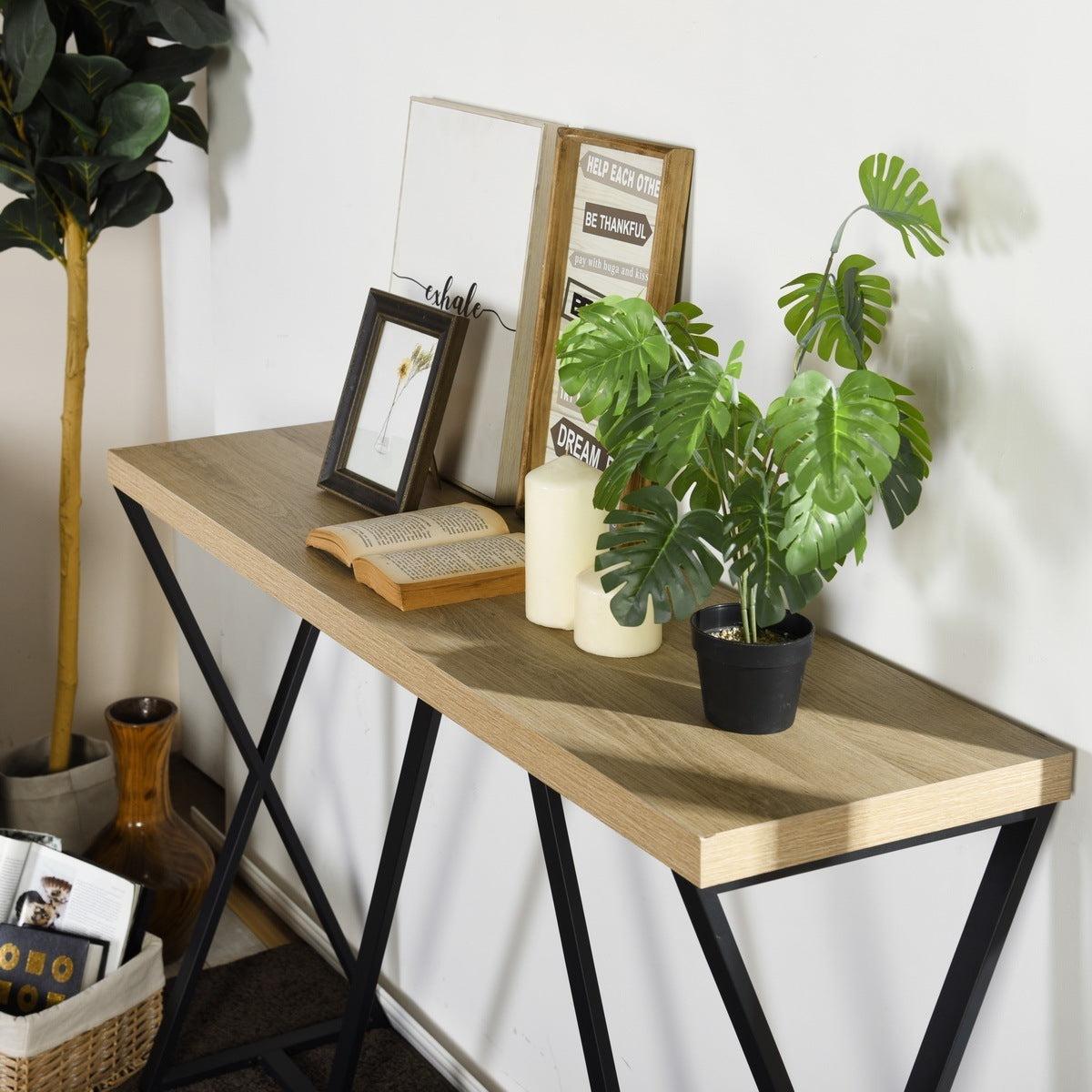 47.2'' Sofa Table; Wood Rectangle Console Table with Metal Frame - Oak & Black