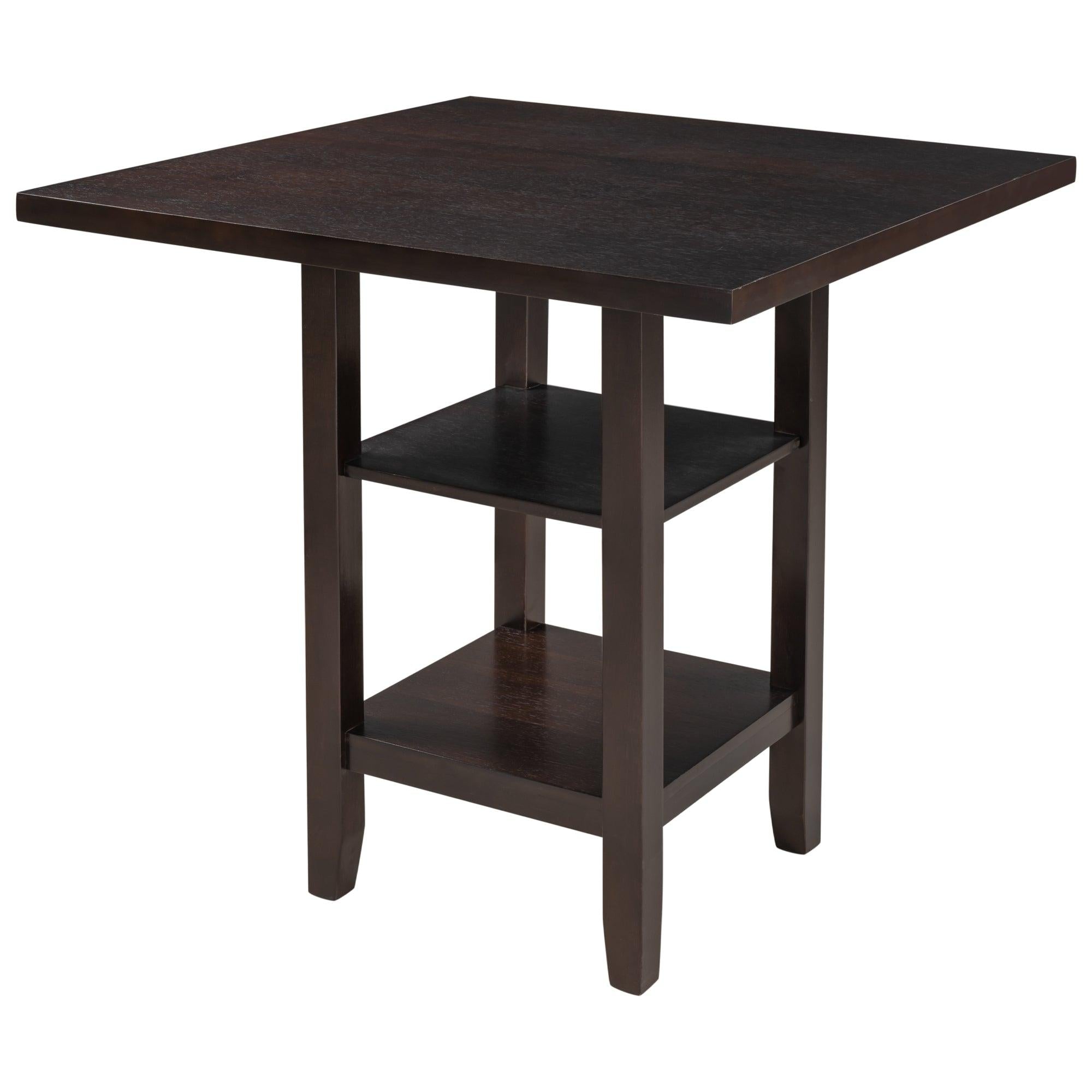 Square Wooden Counter Height Dining Table with 2-TierStorage Shelving, Espresso image