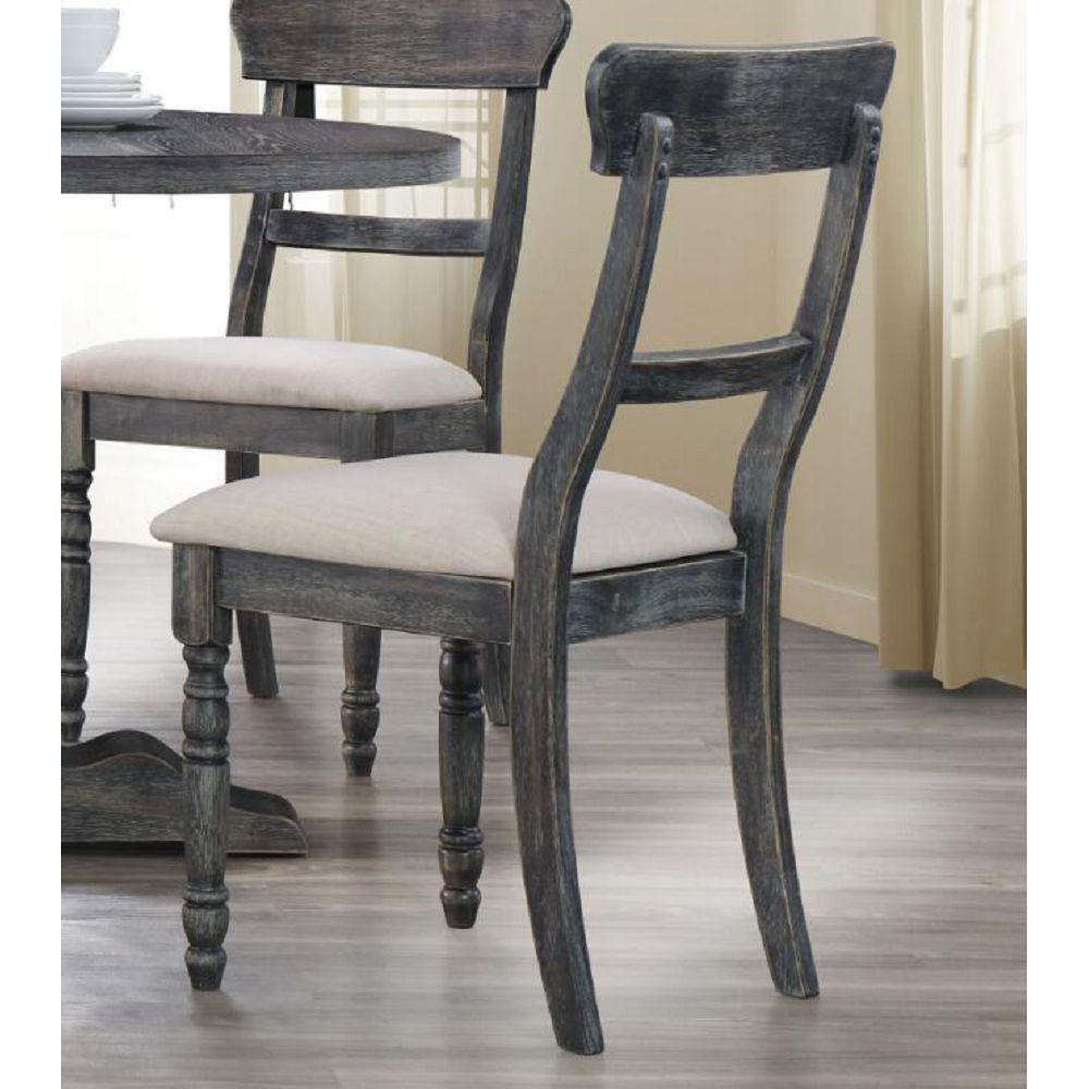 ACME Leventis Side Chair (Set-2) in Light Brown Linen & Weathered Gray 74642 image