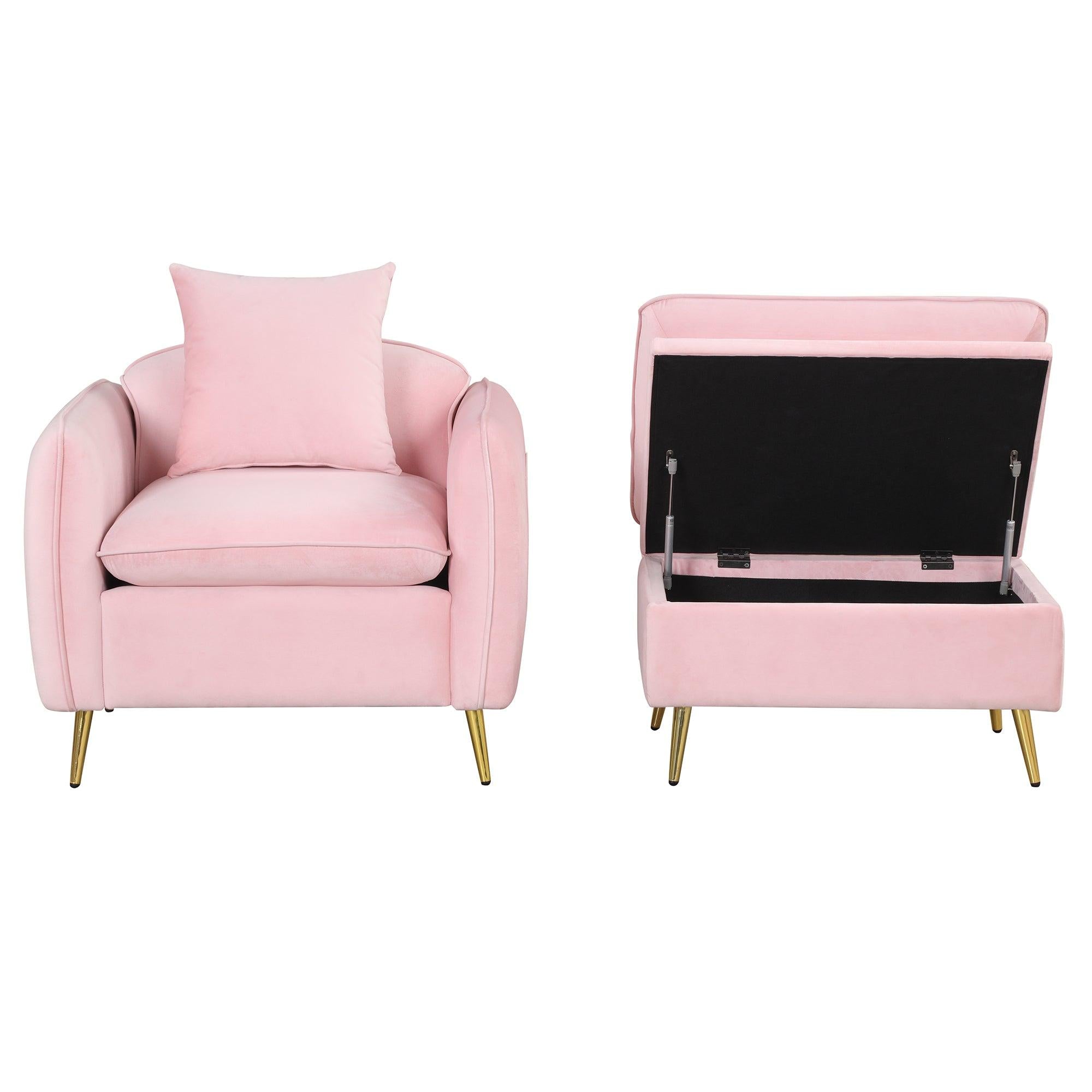 35.2"Modern Accent Chair,Single Sofa Chair with Ottoman Foot Rest and Pillow for Living Room Bedroom Small Spaces Apartment Office,Pink