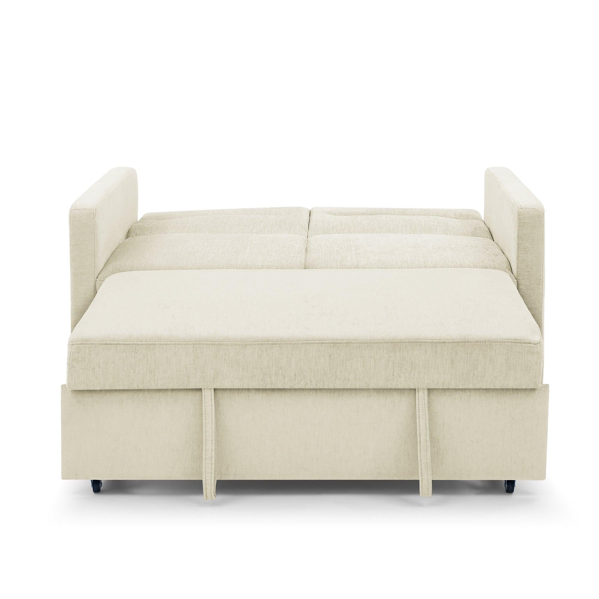 Loveseats Sofa Bed with Pull-out Bed，Adjsutable Back and Two Arm Pocket，Beige （54.5“x33”x31.5“）