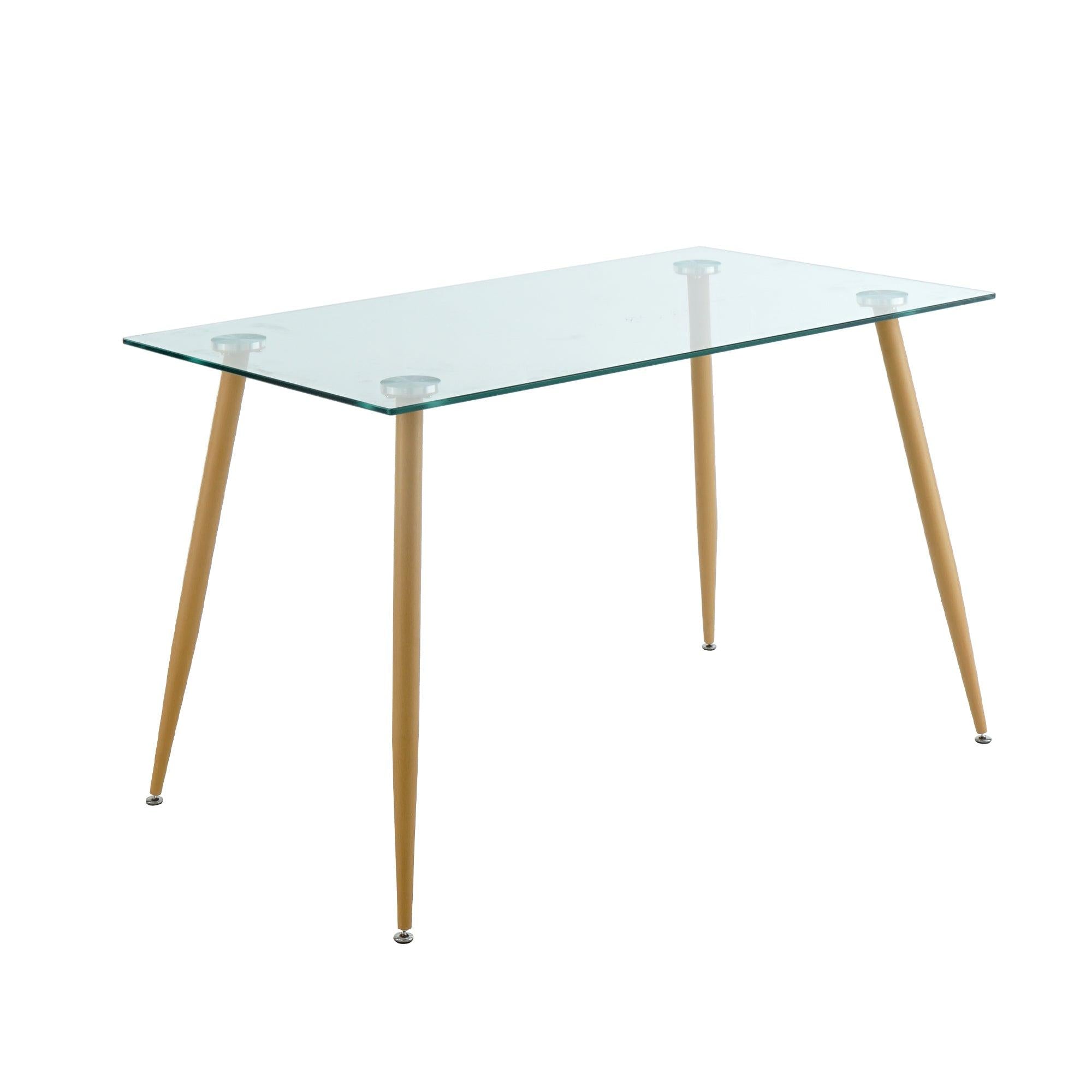 Mid Century Tempered Glass Kitchen Table with wood-transfer Metal Legs