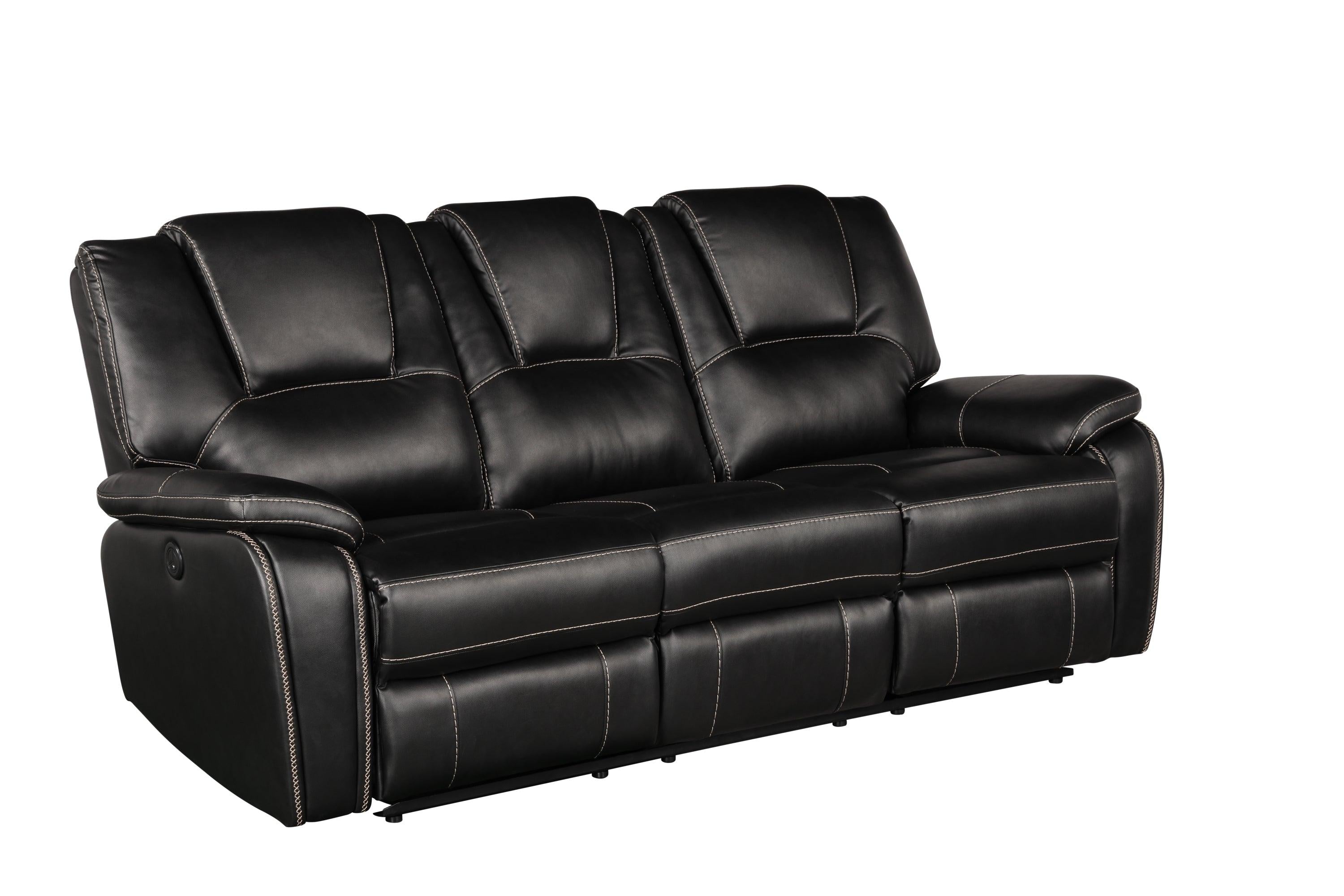 Hong Kong Power Reclining Sofa made with Faux Leather in Black