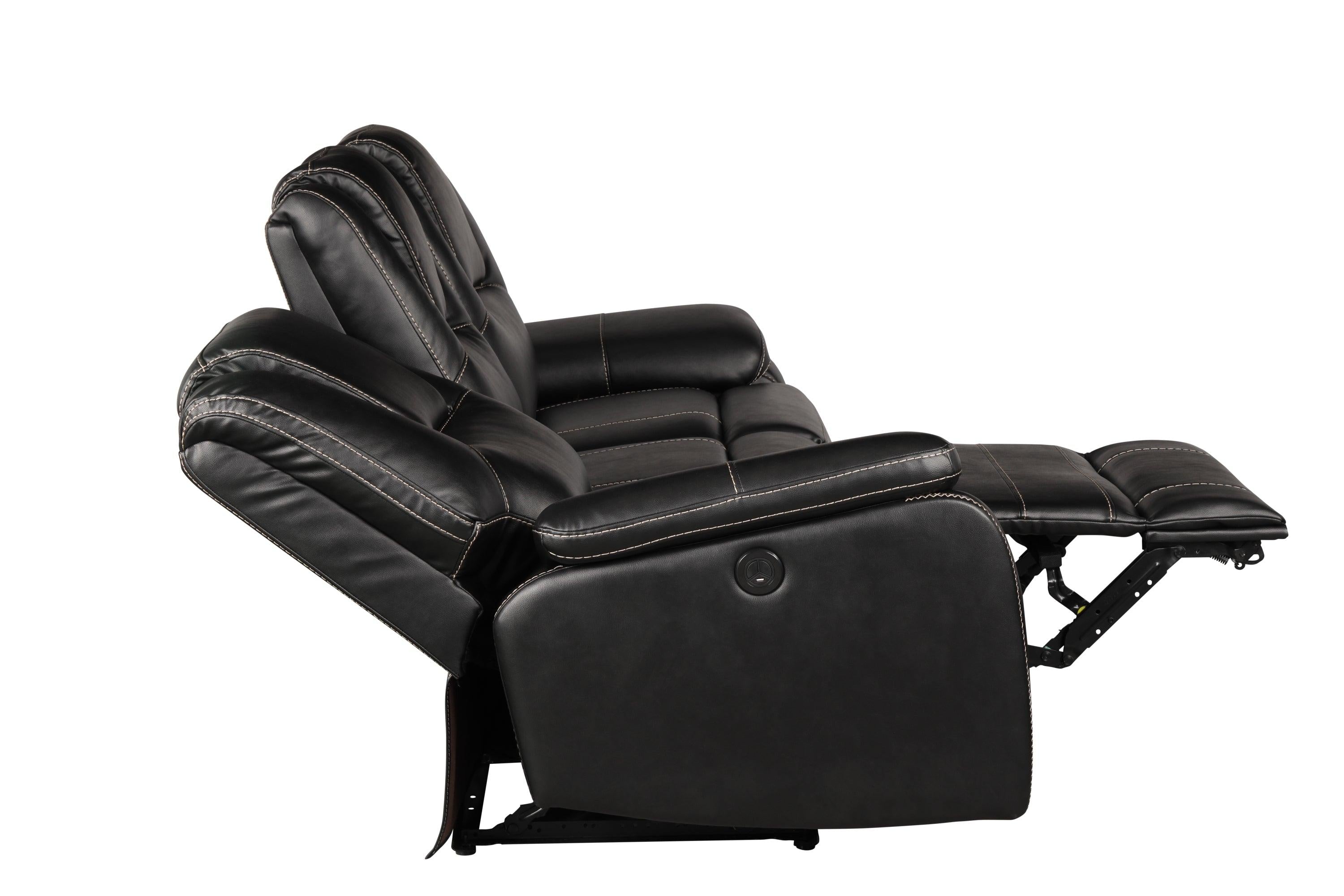 Hong Kong Power Reclining Sofa made with Faux Leather in Black