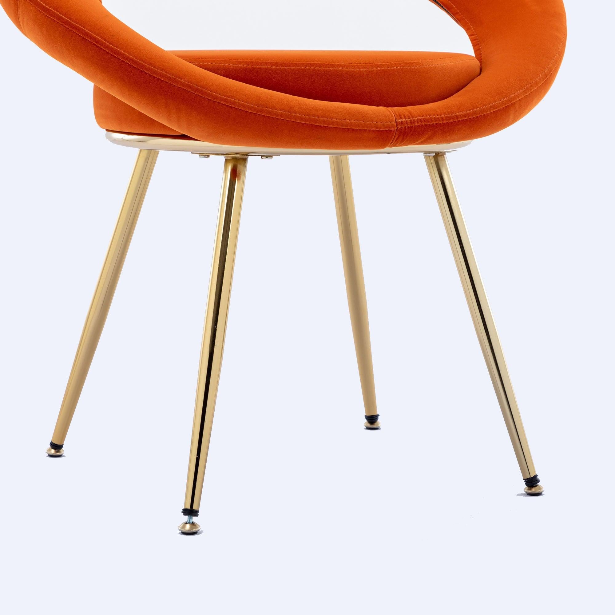 Orange VelvetModern accent/Conversation Lounge Chair With  Gold Plated Legs, unique appearance，Suitable For Office, Lounge, Living Room