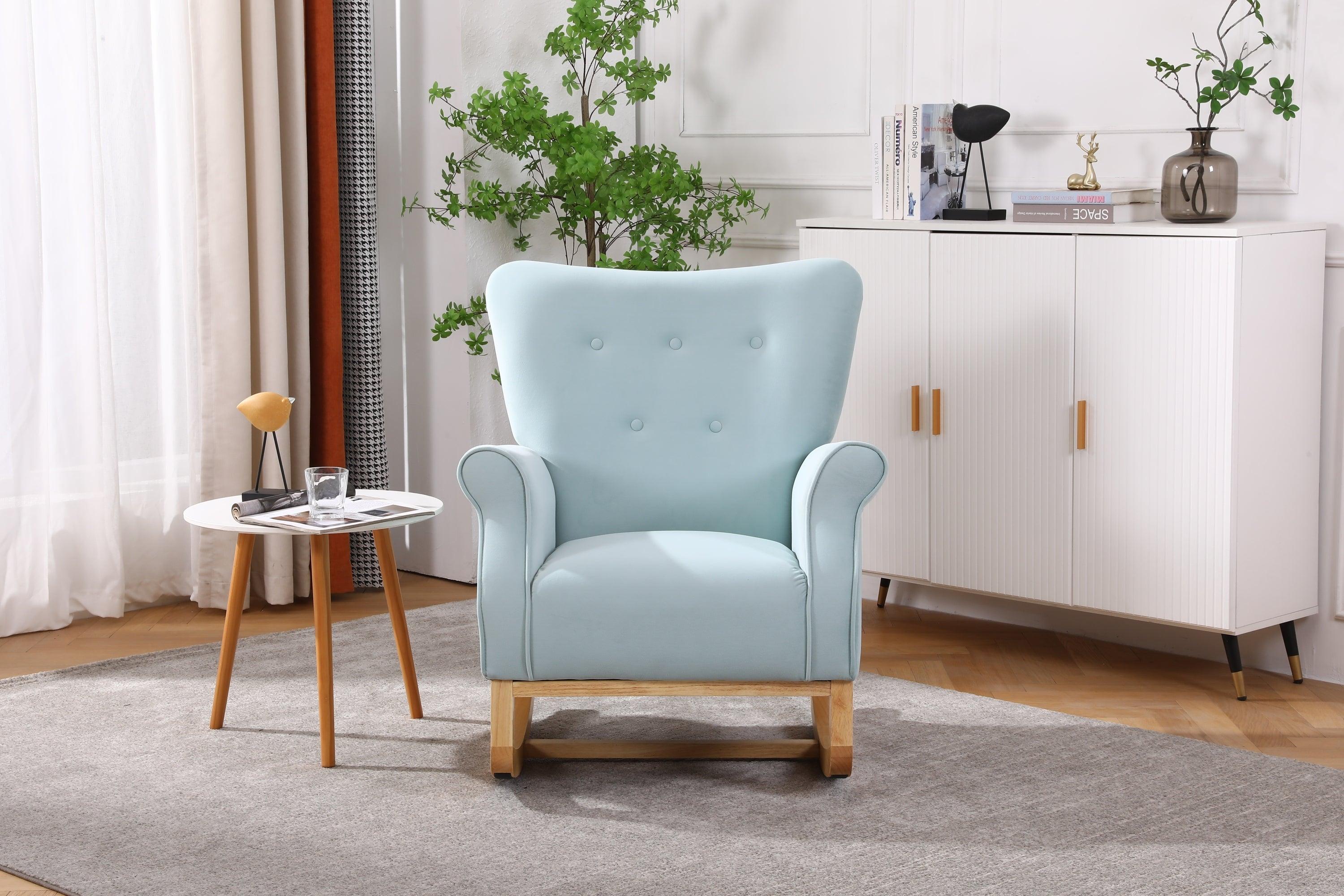 Mid Century RetroModern Fabric Upholstered Rocking Chair, Light Blue