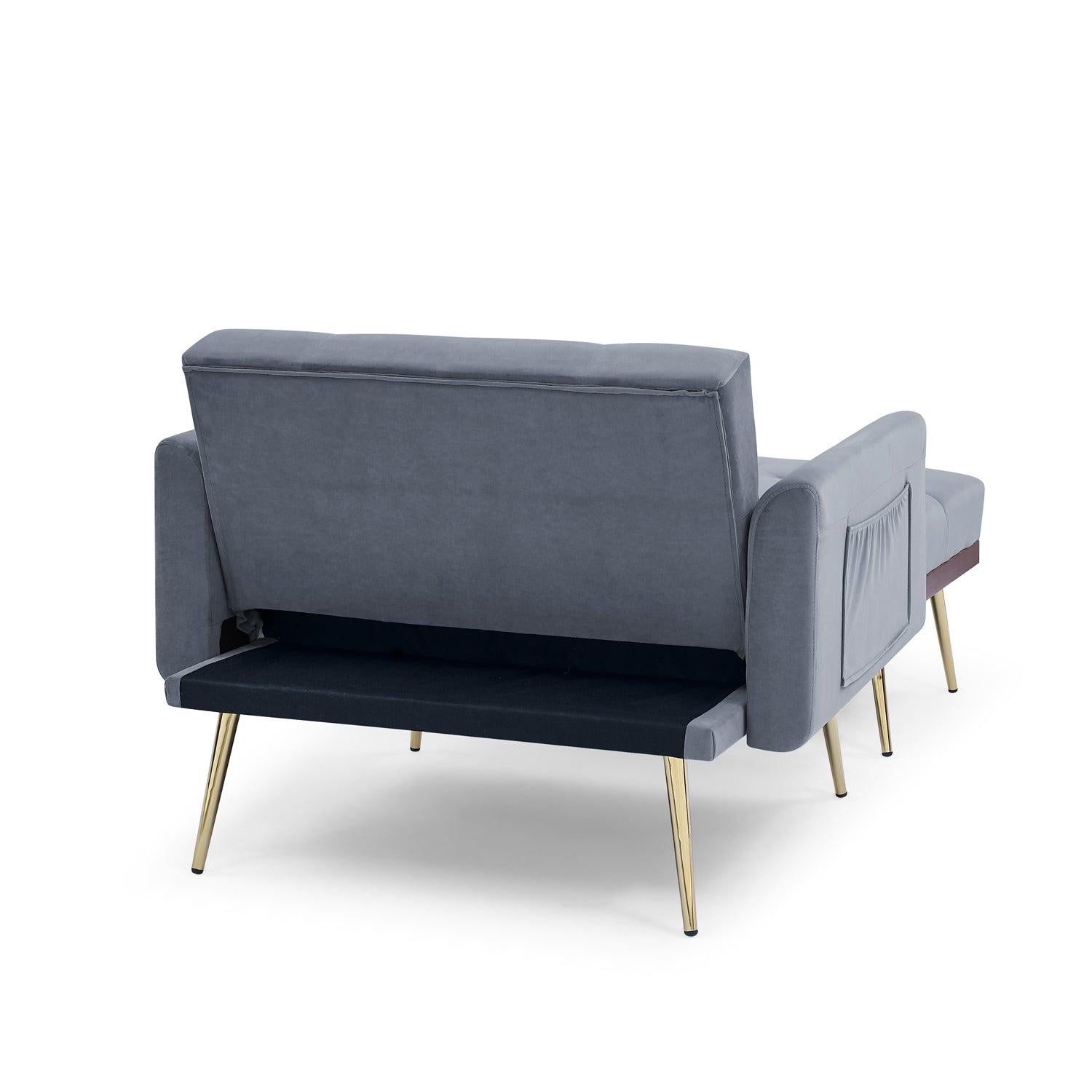 Recline Sofa Chair with Ottoman, Two Arm Pocket and Wood Frame include 1 Pillow, Grey (40.5”x33”x32”)