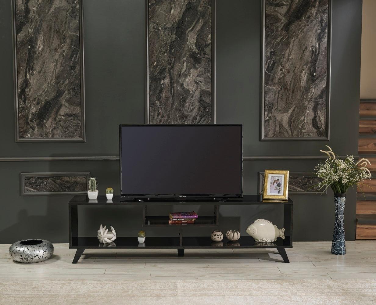 Parma Mid CenturyModern Tv Stand Open Shelving Entertainment Centre 67 inch Tv Unit, Black image