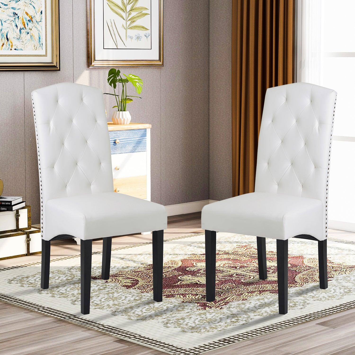 Dining PU Chair with Solid Wood Legs, 18.11" L x 24.01" W x 40.95" H White image