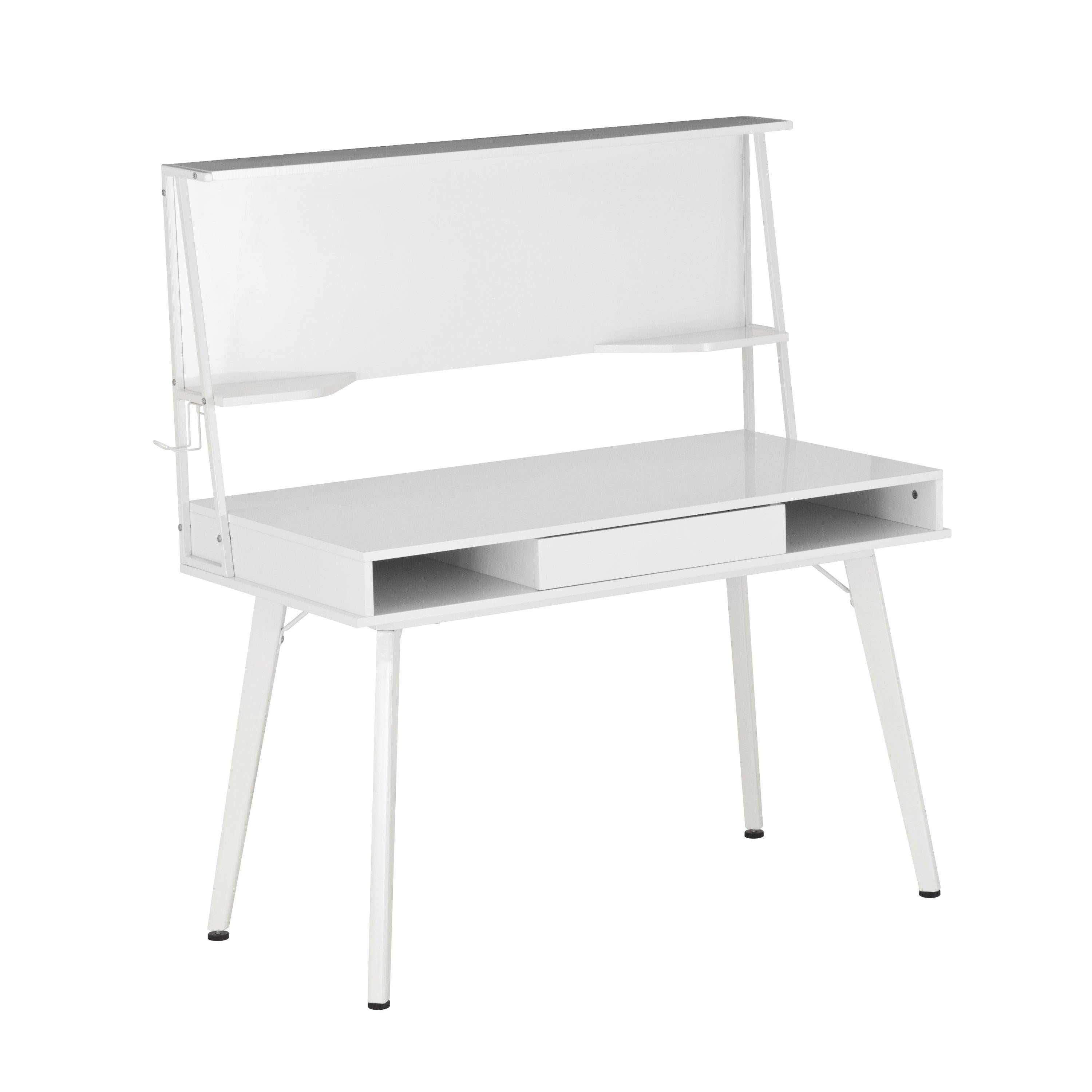 Techni Mobili Study Computer Desk withStorage & Magnetic Dry Erase White Board, White