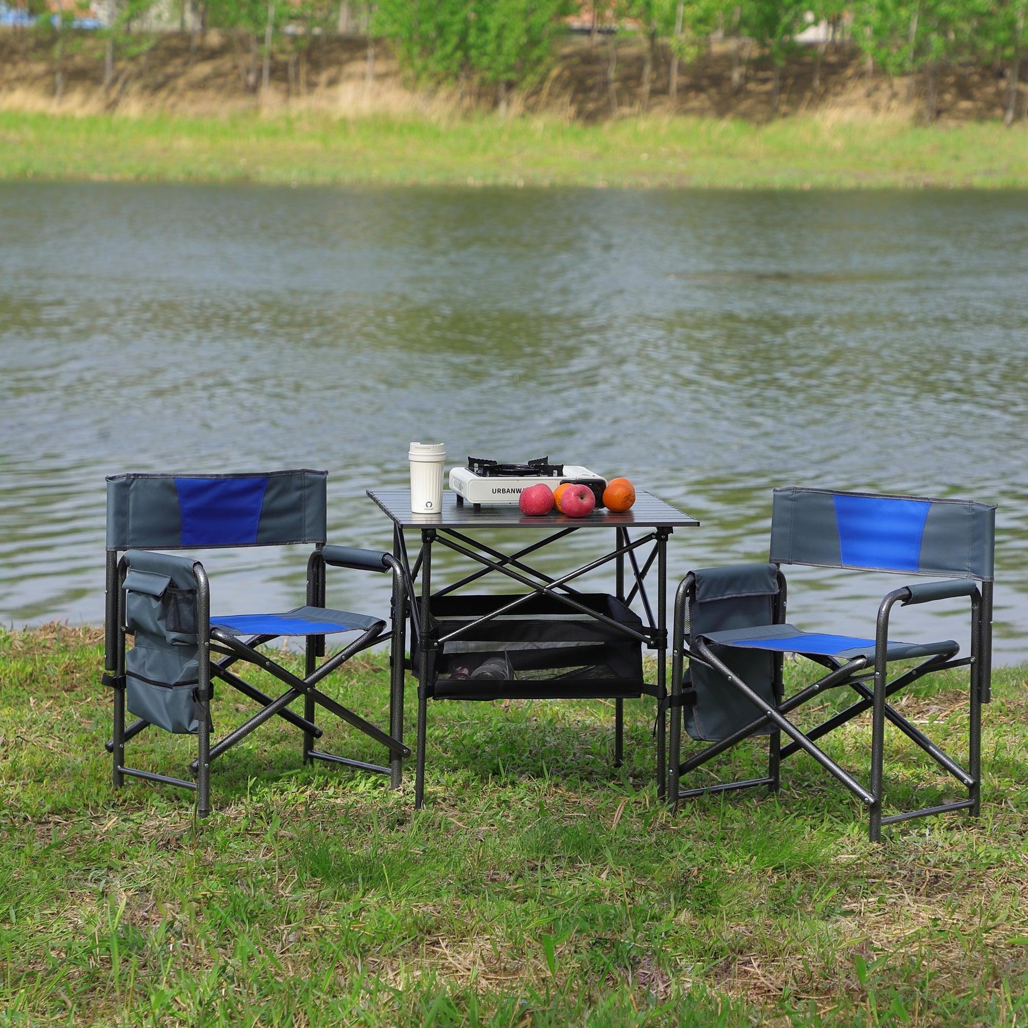 Set of 3, Folding Outdoor Table and Chairs Set for Indoor, Outdoor Camping, Picnics, Beach,Backyard, BBQ, Party, Patio, Black/Blue image