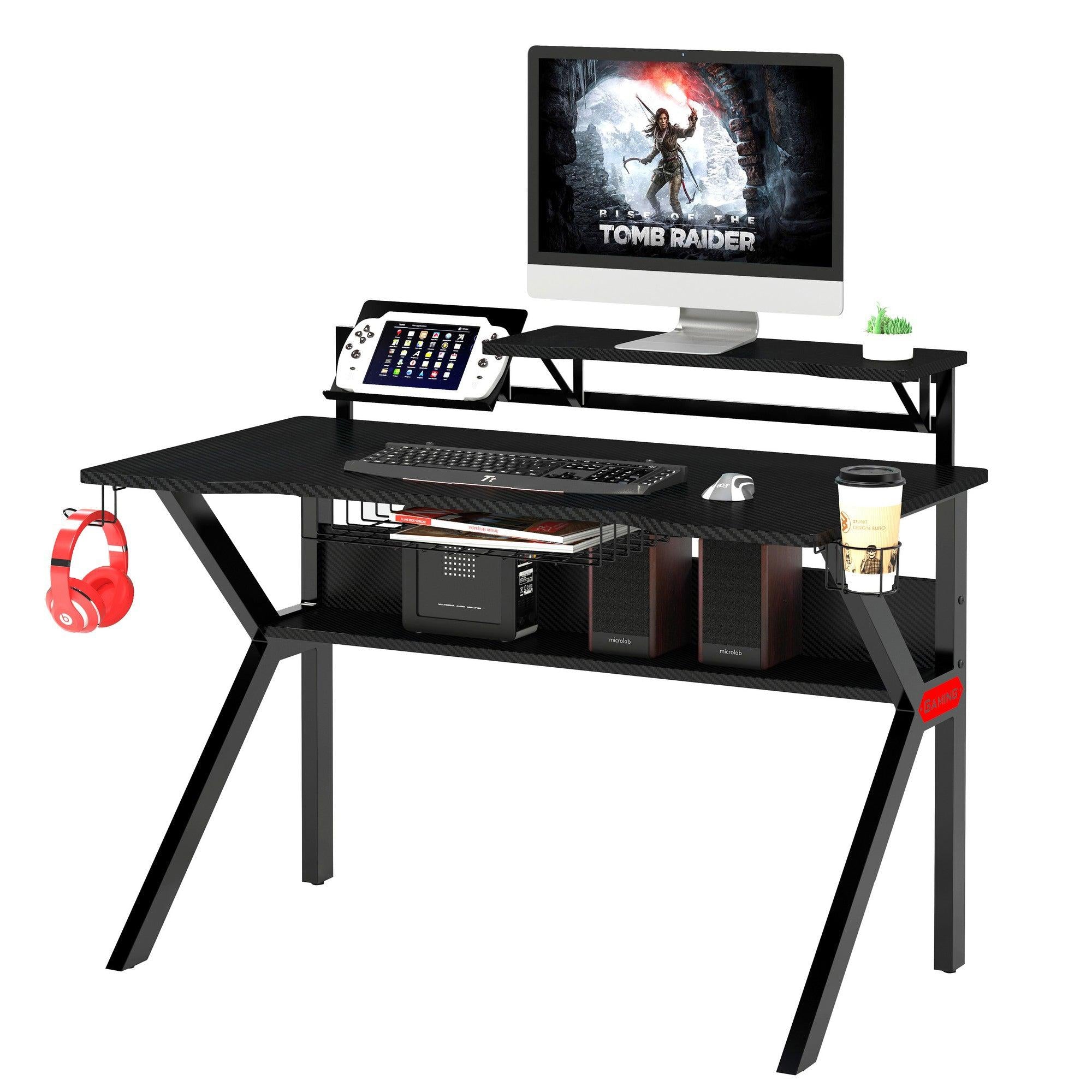 PVC Coated Ergonomic Metal Frame Gaming Desk with K Shape Legs, Black image