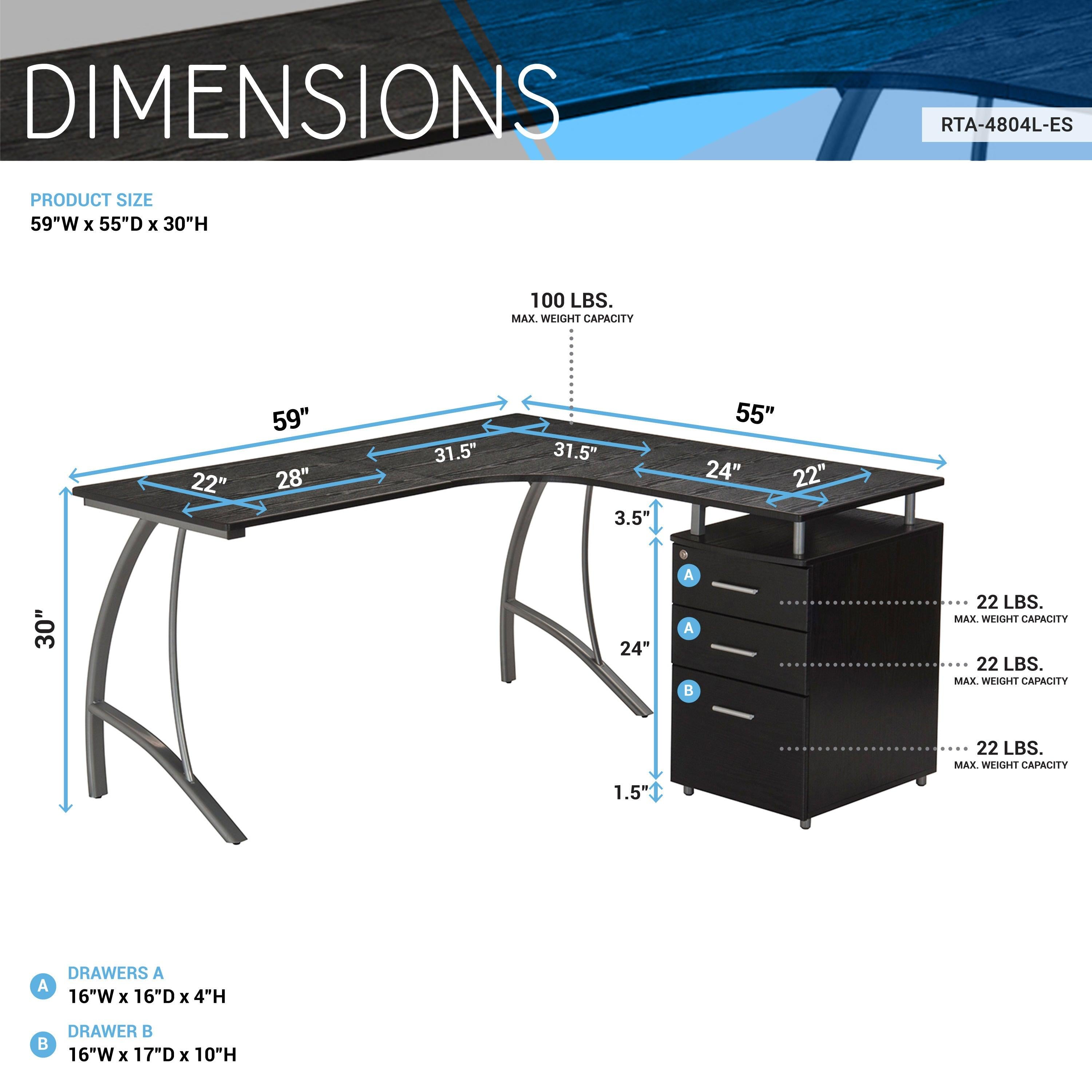 Techni MobiliModern L- Shaped Computer Desk with File Cabinet andStorage, Espresso