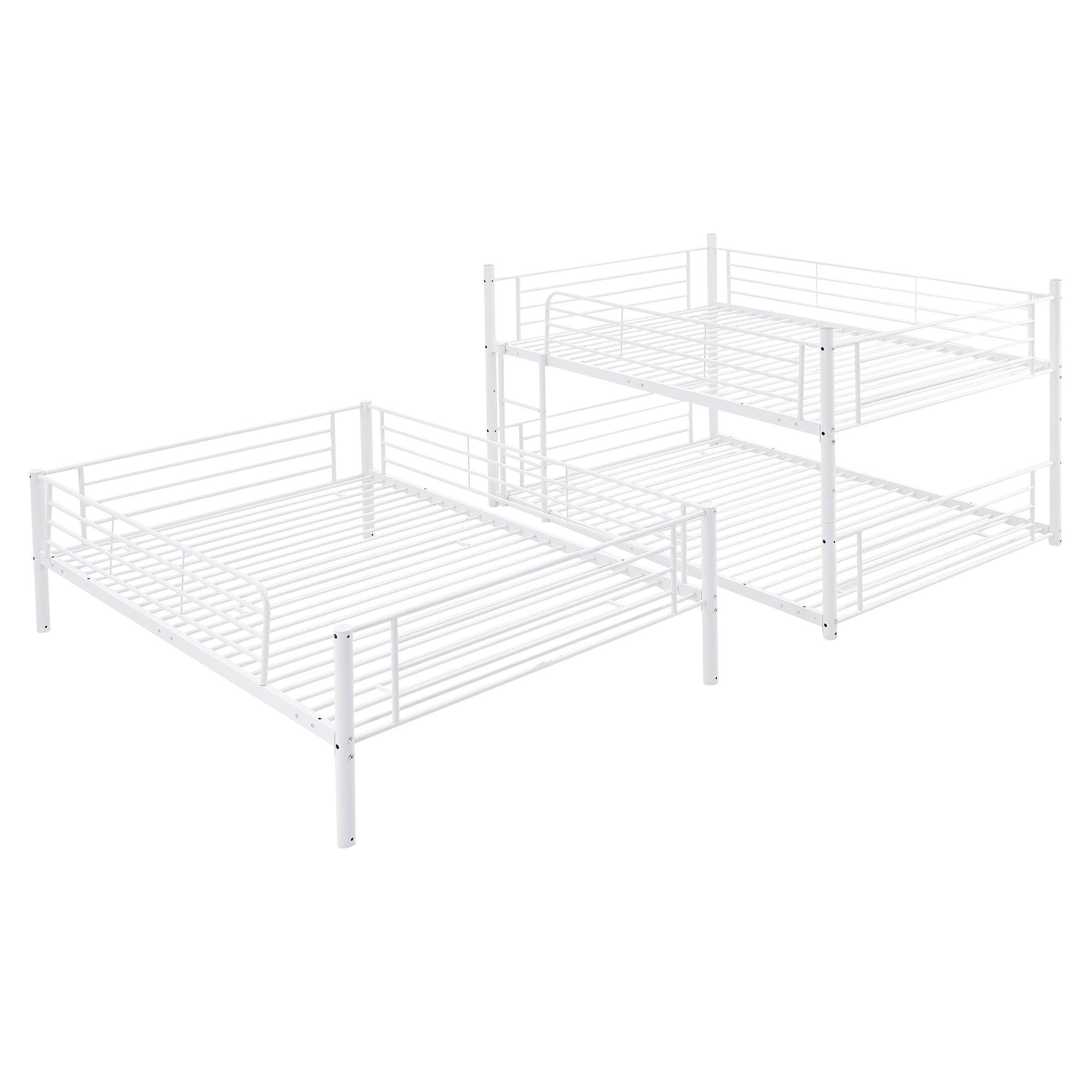 Full-Full-Full Metal  Triple Bed  with Built-in Ladder, Divided into Three Separate Beds,White