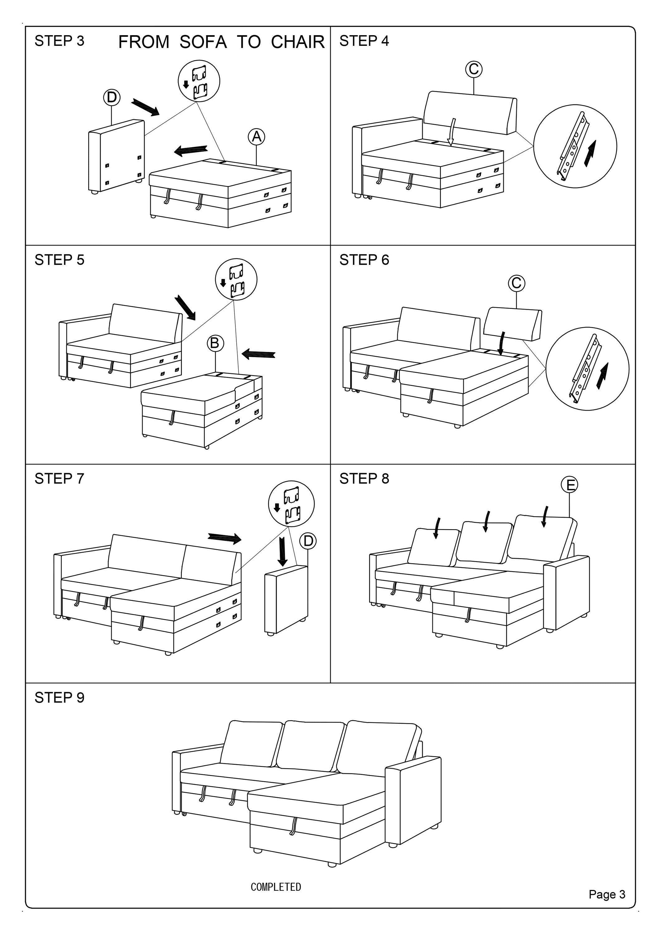 Convertible Sectional Sofa Ash Black Pull out Bed CouchStorage Chaise Reversible Sectionals Living Room Furniture Lounge