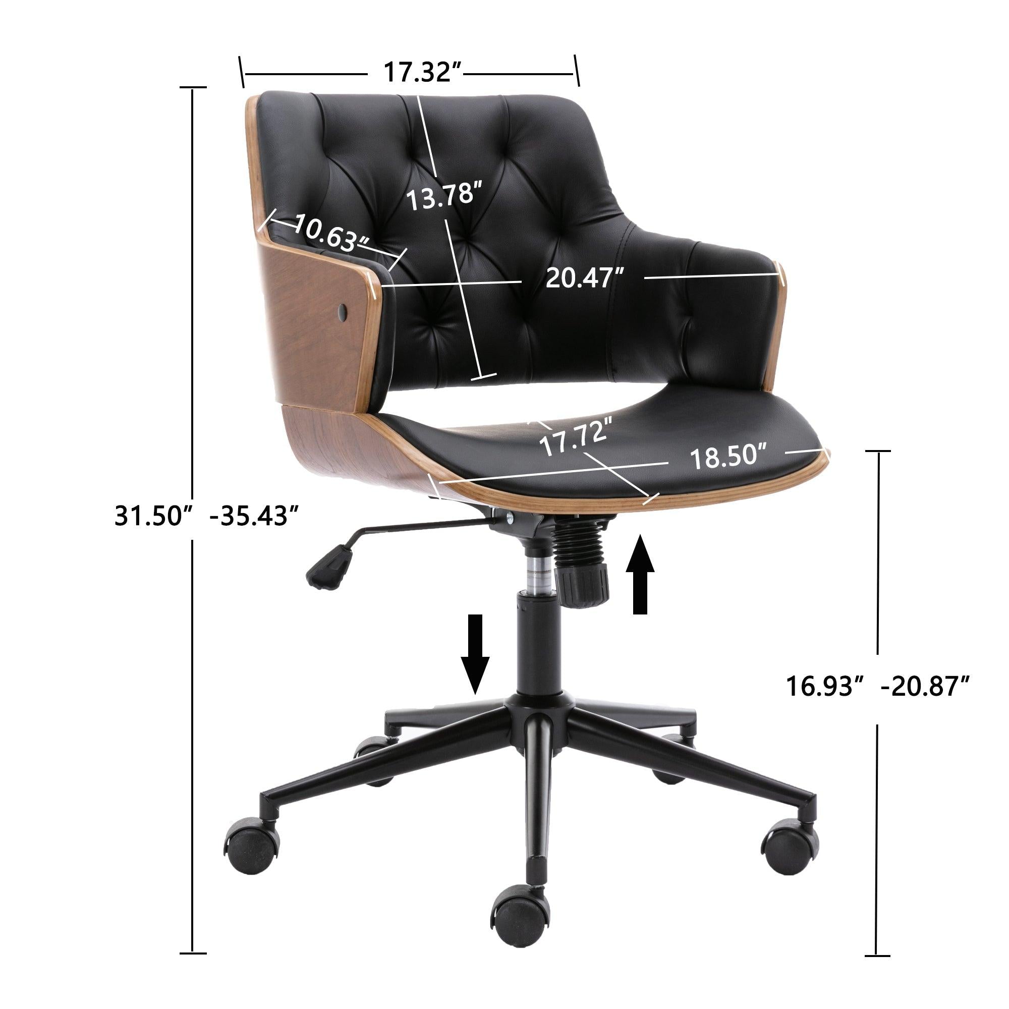 Bentwood Adjustable Office Chair , black PU Leather Upholstery and black foot