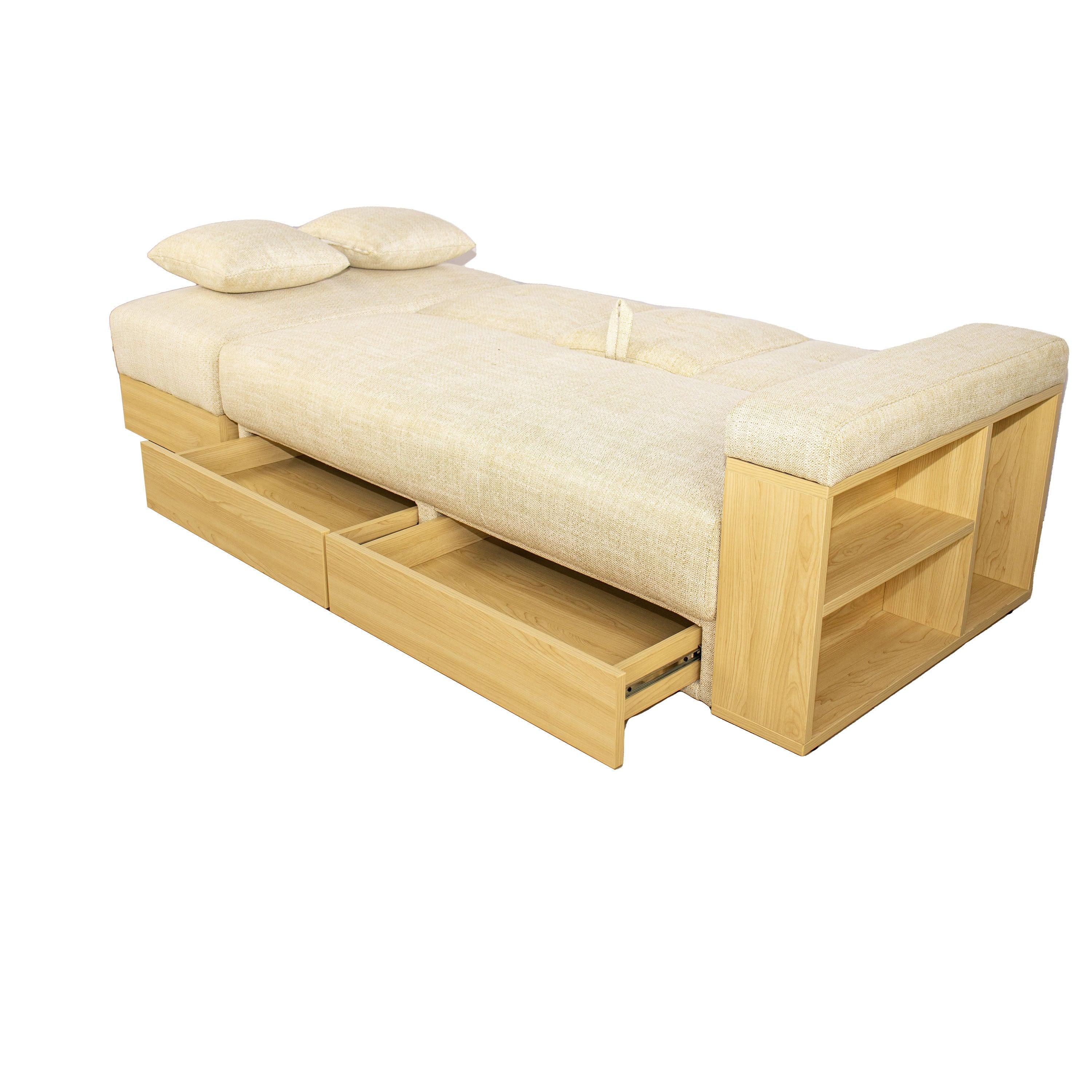 Multi-functional sofa, can sit, lie down, withStorage box and drawer, and theStorage box can be used as tea table and pedal（beige)