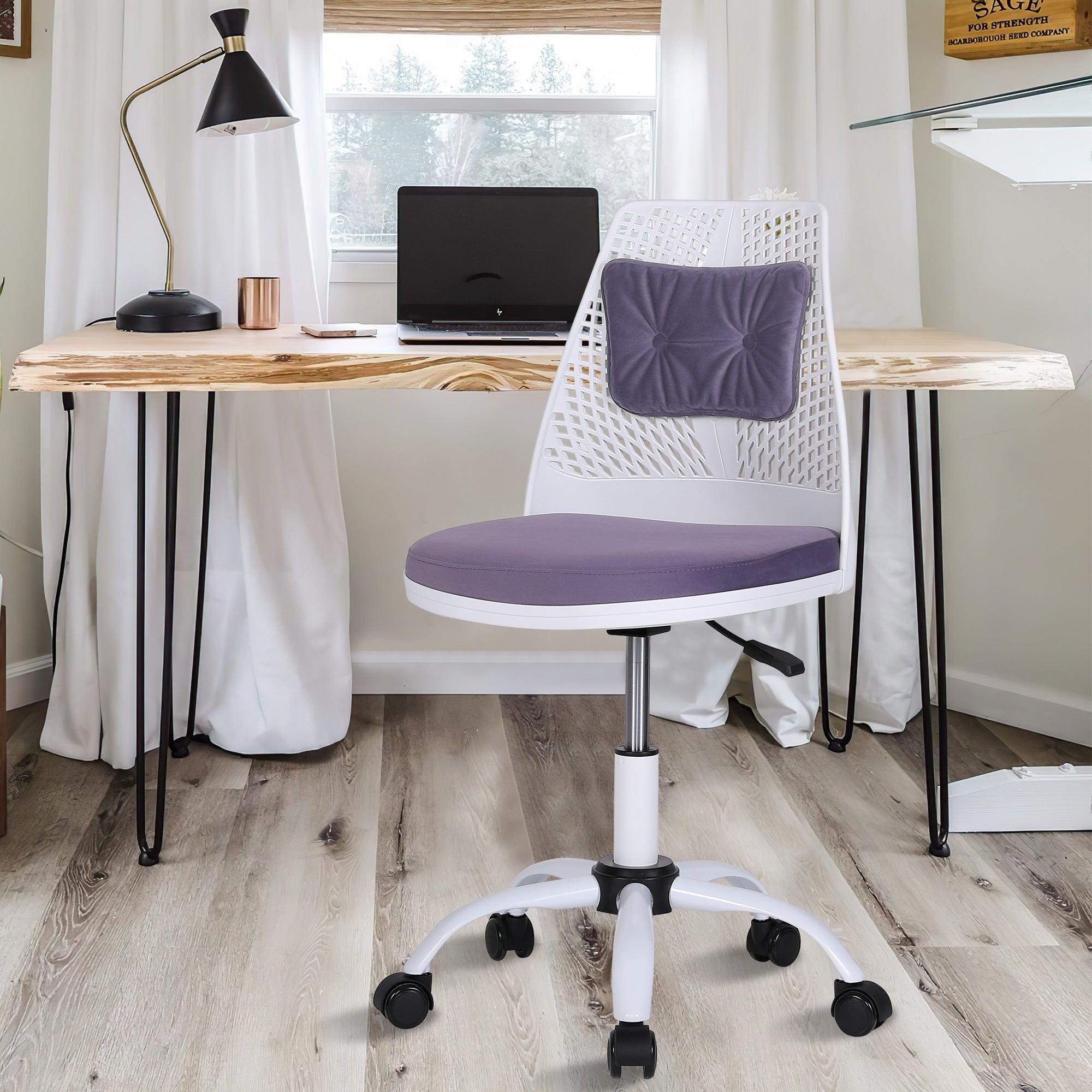 Office Task Desk Chair Swivel Home Comfort Chairs,Adjustable Height with ample lumbar support,White+Purple