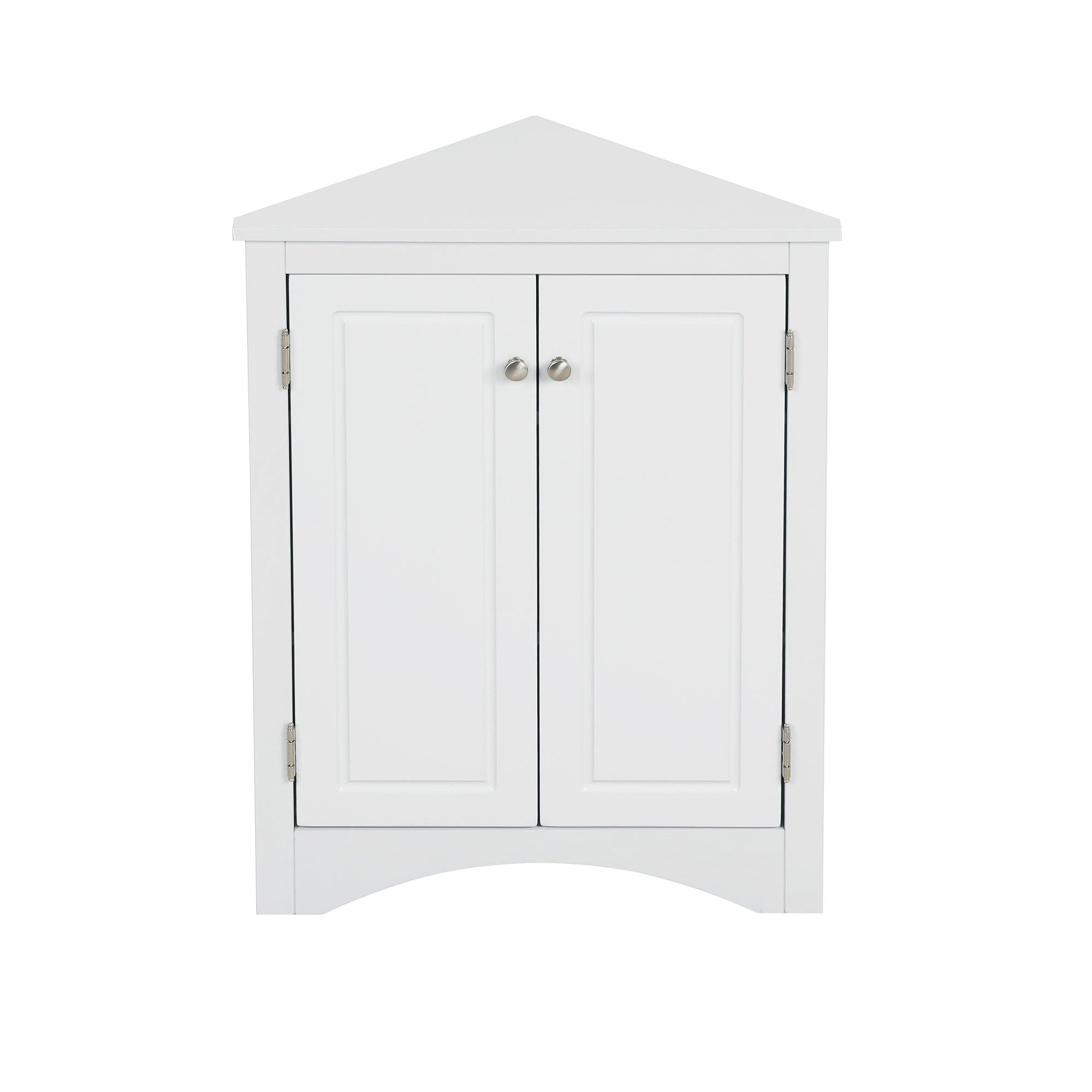 White Triangle BathroomStorage Cabinet with Adjustable Shelves, Freestanding Floor Cabinet for Home Kitchen