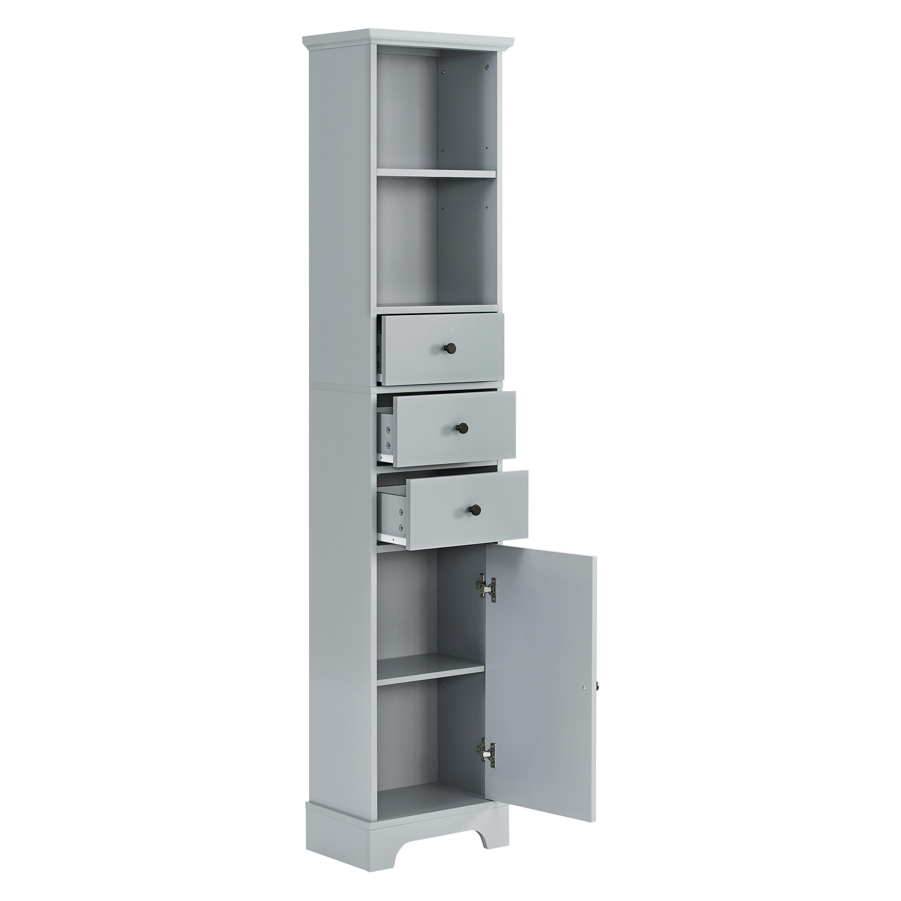 Grey Tall Bathroom Cabinet, FreestandingStorage Cabinet with 3 Drawers and Adjustable Shelf, MDF Board with Painted Finish