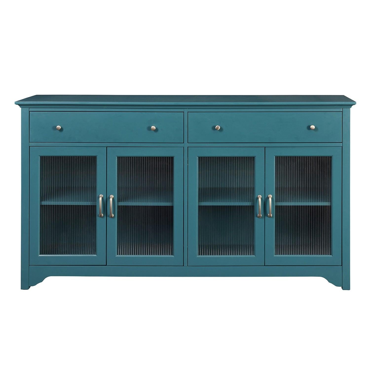 68” TV Console,Storage Buffet Cabinet, Sideboard with Glass Door and Adjustable Shelves, Console Table for Dining Living Room Cupboard, Teal Blue