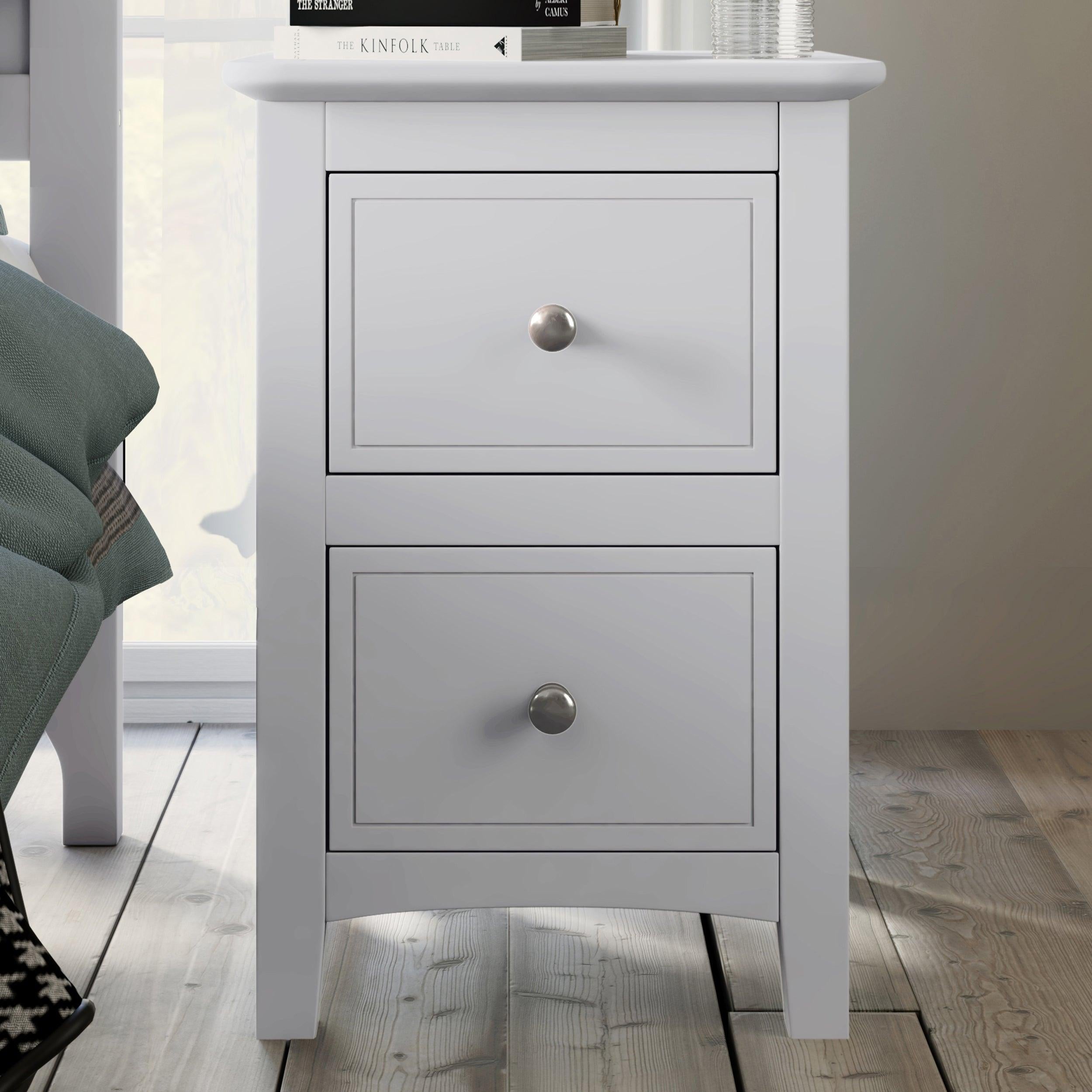 2 Drawers Solid Wood Nightstand End Table in White image