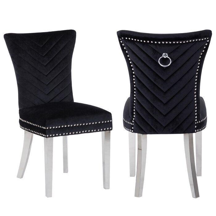 Eva 2 Piece Stainless Steel Legs Chair Finish with Velvet Fabric in Black image