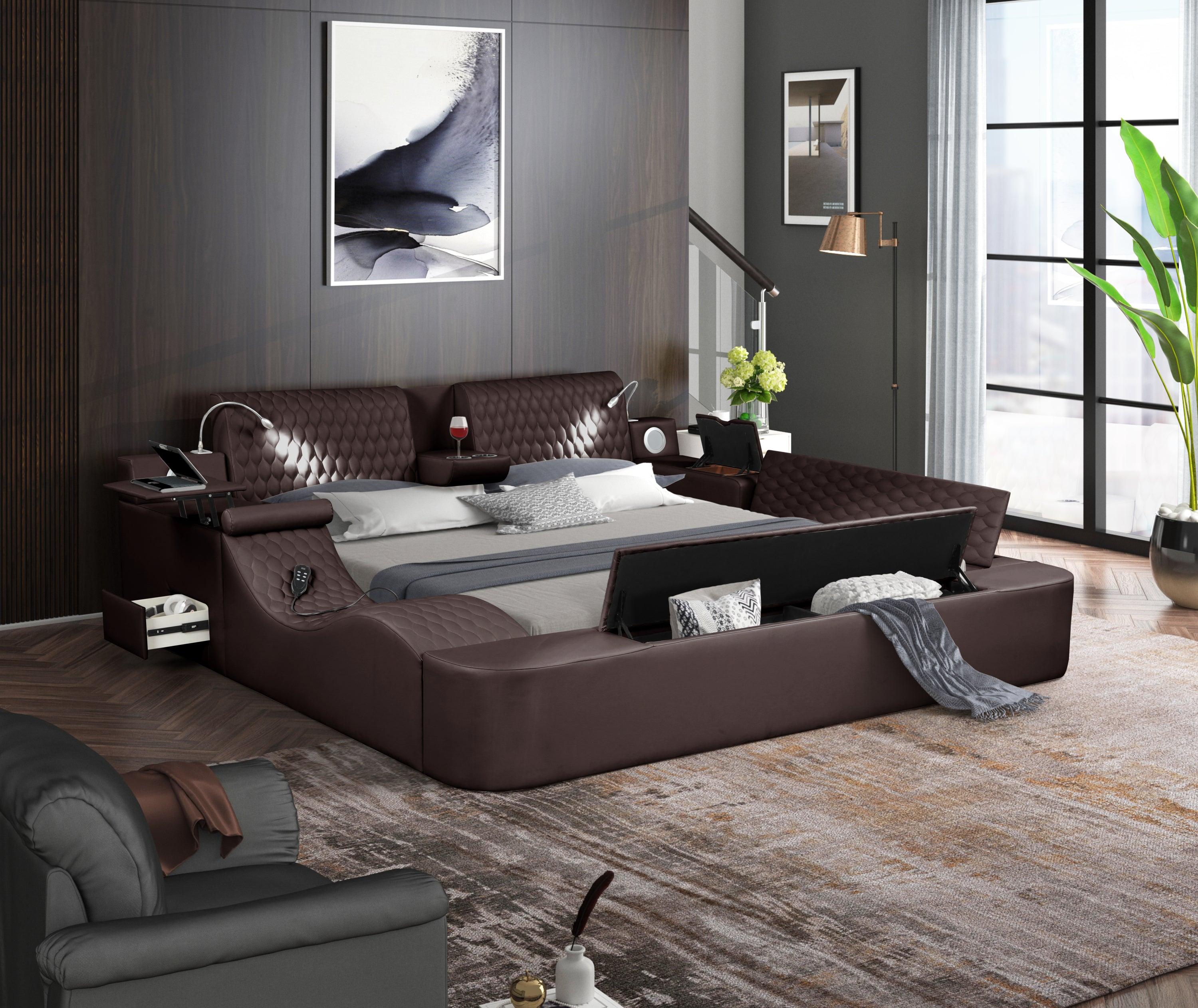 Zoya Smart Multifunctional King Size Bed Made with Wood in Brown