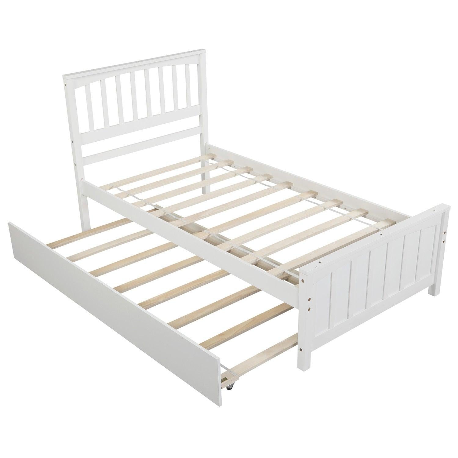 Twin size Platform Bed with Trundle, White