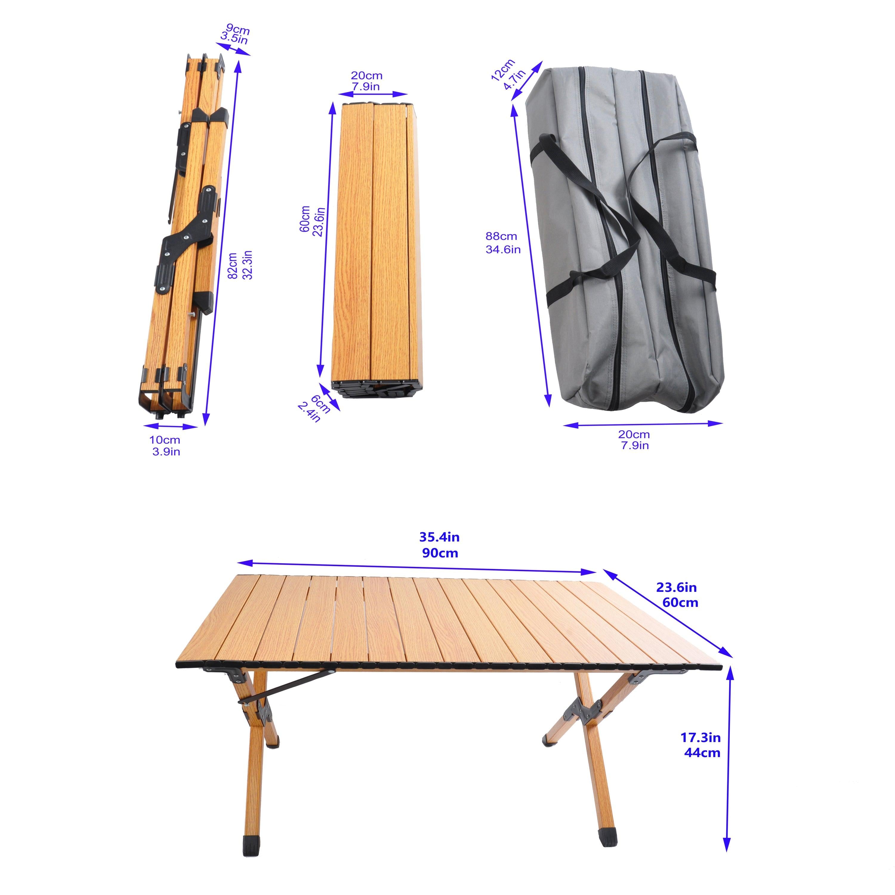 Portable picnic table, rollable aluminum alloy table top, with folding solid X-shaped frame, and handbag  ZB1002MW