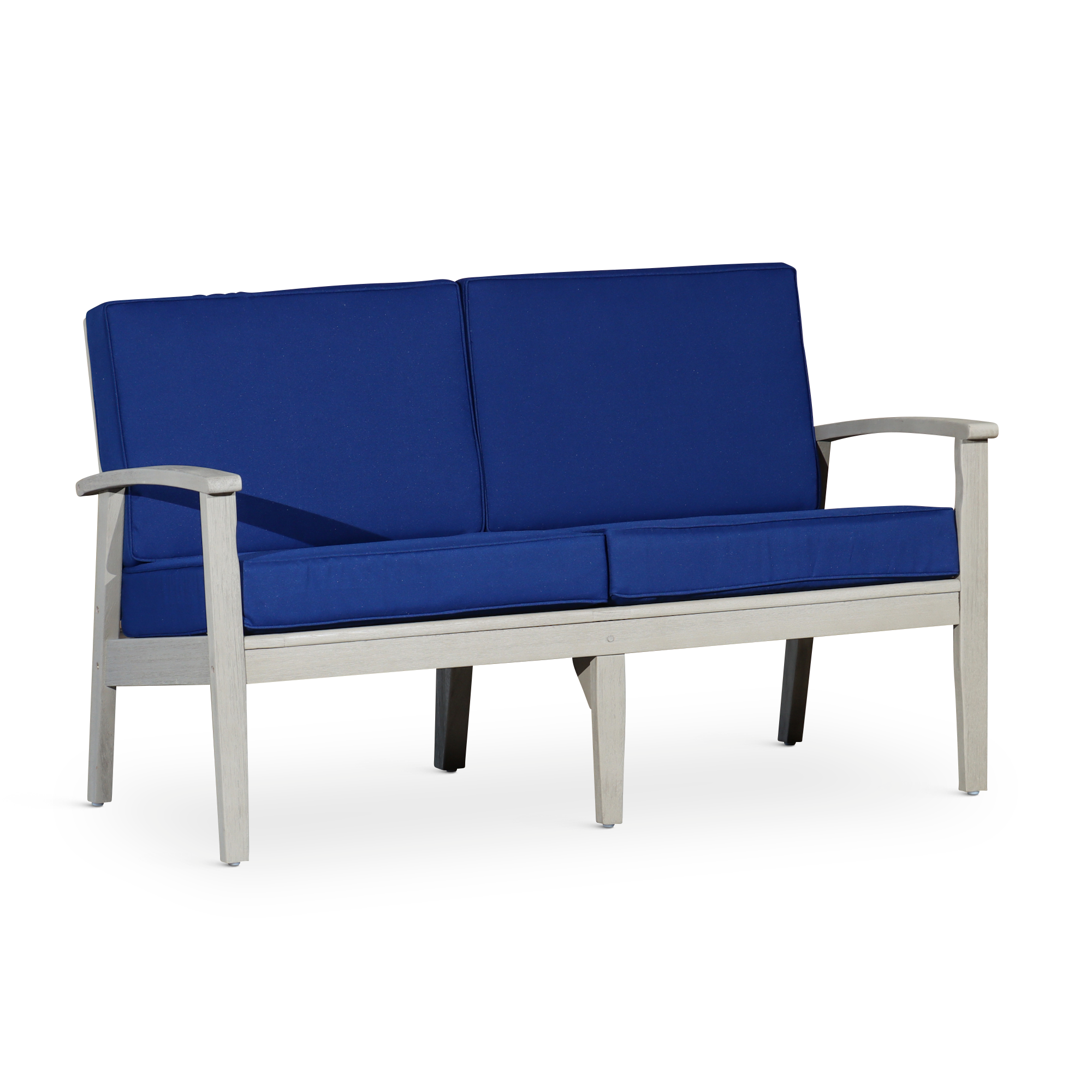 Eucalyptus Loveseat with Cushions, Driftwood Gray Finish, Navy Cushions image