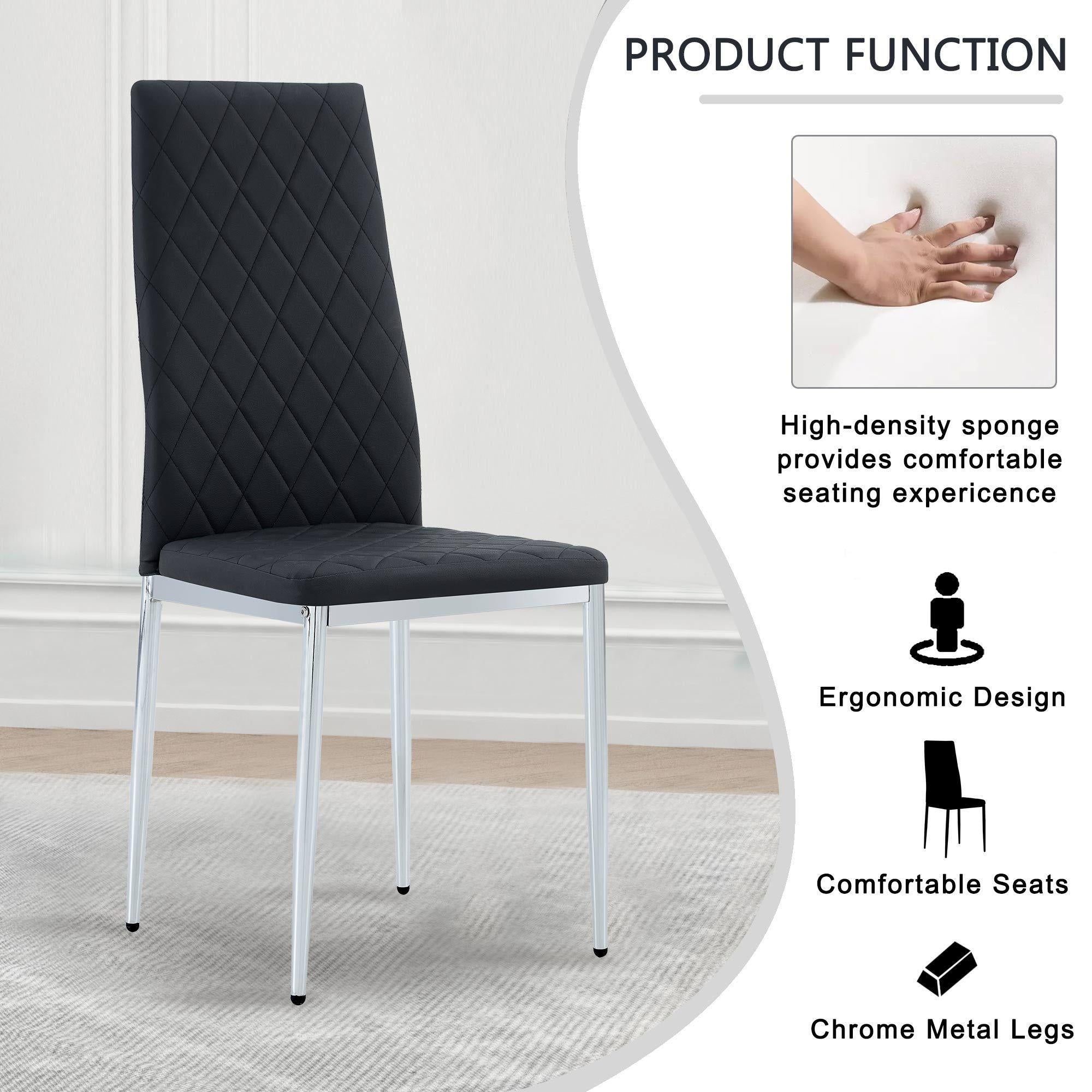 Grid Shaped Armless High Back Dining Chair, 6-piece set, Office Chair. Applicable to DiningRoom, Living Room, Kitchen and Office.Black Chair and Electroplated Metal Leg