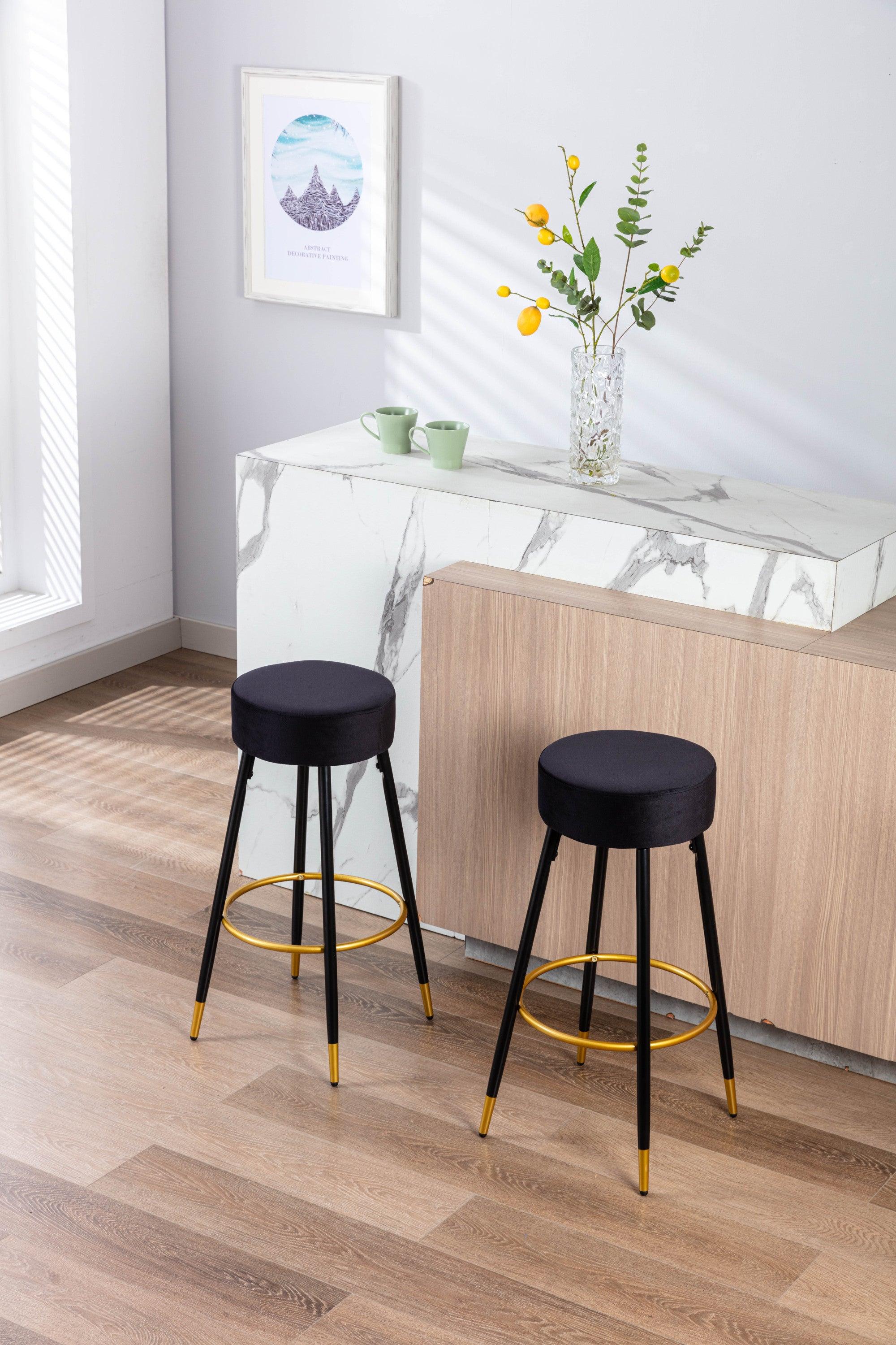 Counter Height Bar Stools Set of 2, Velvet Kitchen Stools Upholstered Dining Chair Stools 24 Inches Height with Golden Footrest for Kitchen Island Coffee Shop Bar Home Balcony,