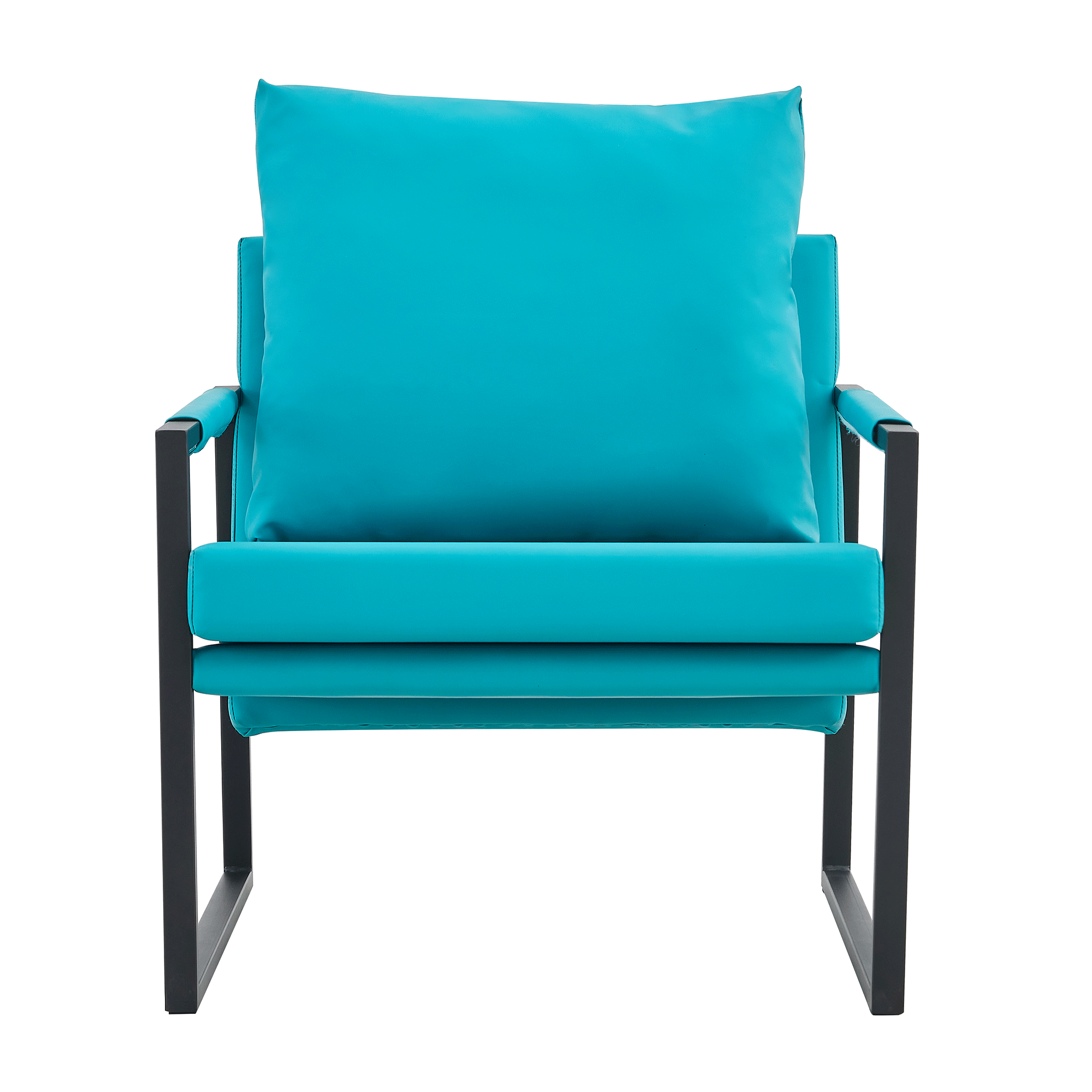 PU Leather Accent Arm Chair Mid CenturyModern Upholstered Armchair with Metal Frame Extra-Thick Padded Backrest and Seat Cushion Sofa Chairs for Living Room ( Cyan PU Leather + Metal + Foam )