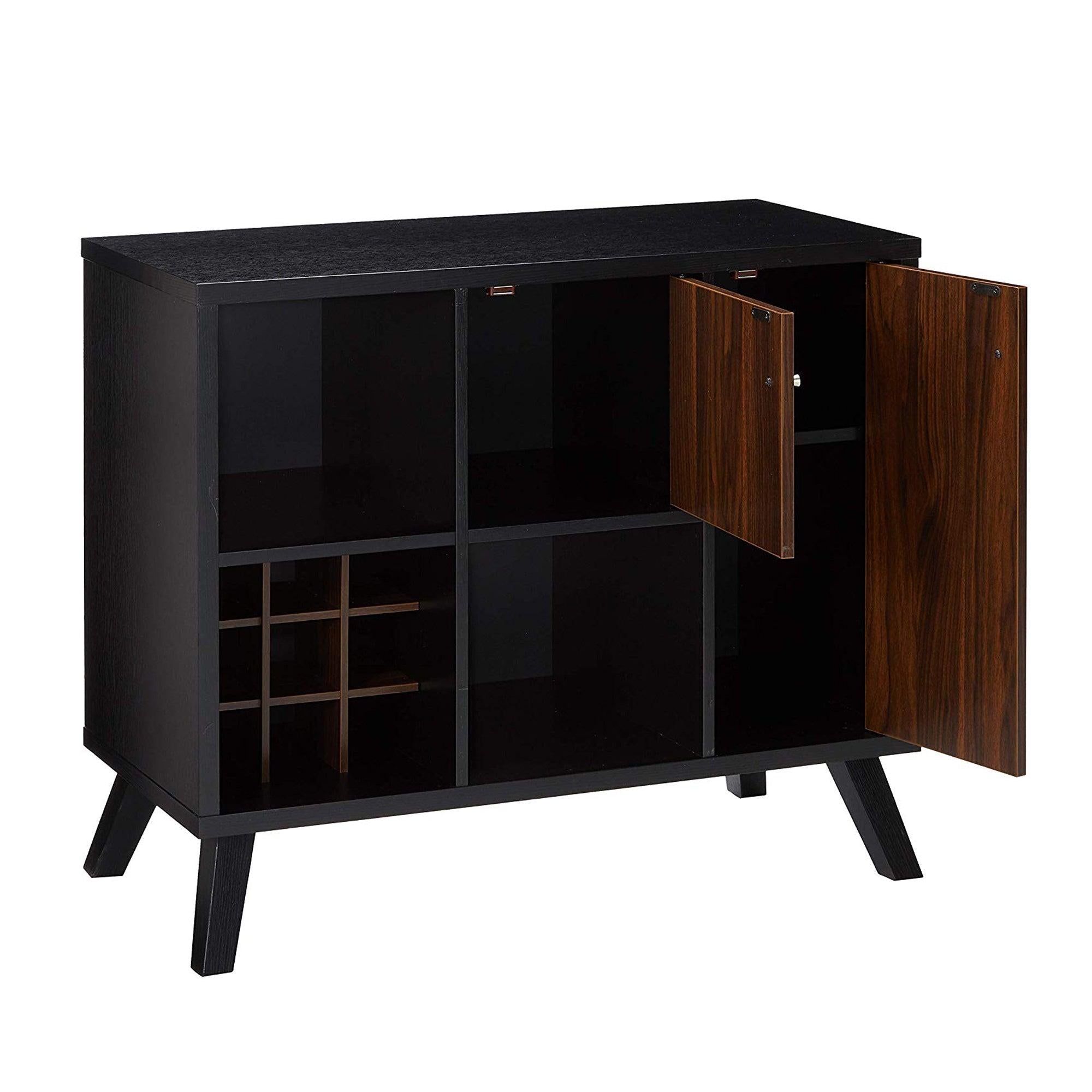 Wooden Wine BarStorage Cabinet with 2 door cabinet andStorage Cubes, Black And Brown