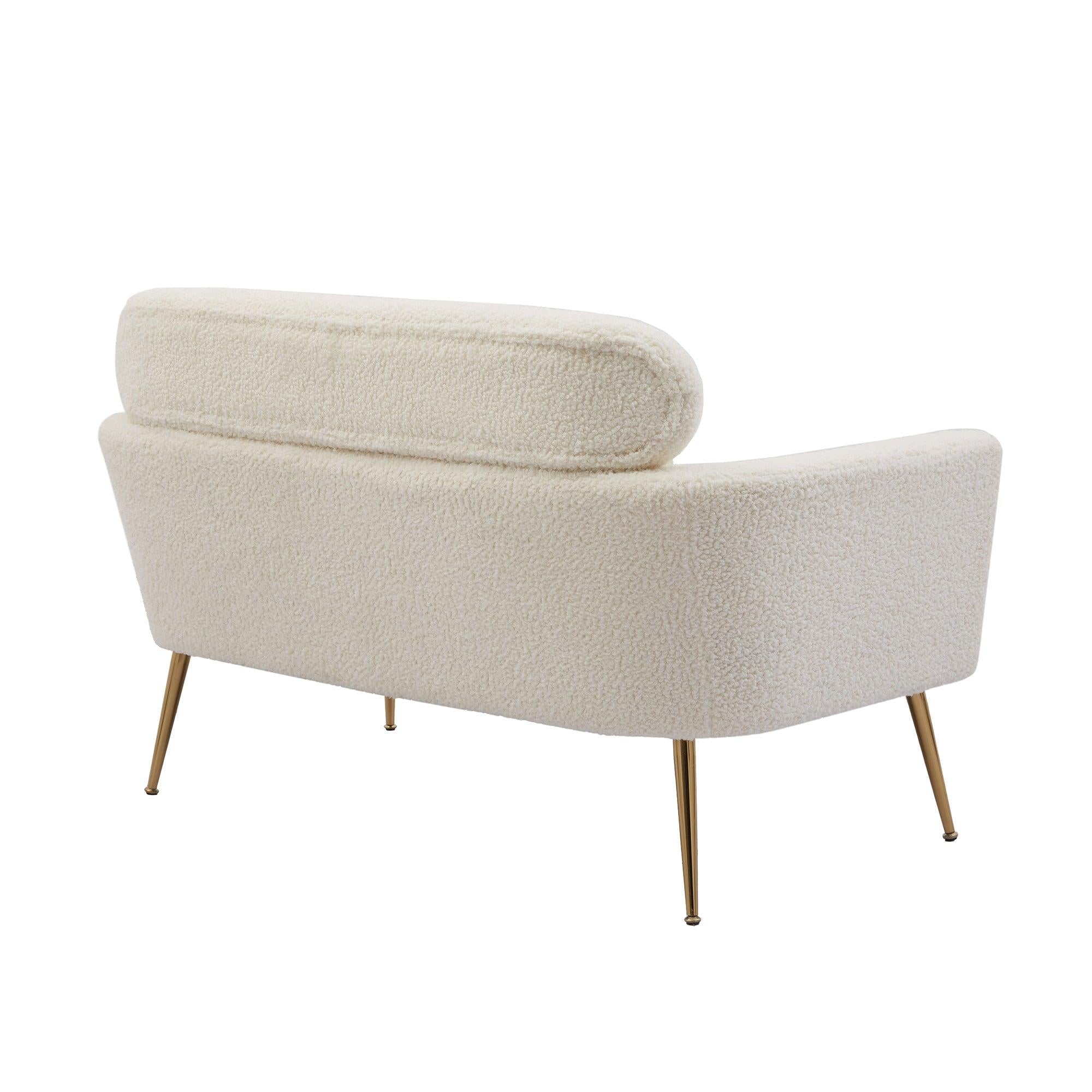 51"WModern Boucle Loveseat Small Sofa Small Mini Room Couch Two-Seater Sofa With 2 Throw Pillows Gold Metal Legs for Small Space Office Studio Apartment Bedroom, Ivory Boucle