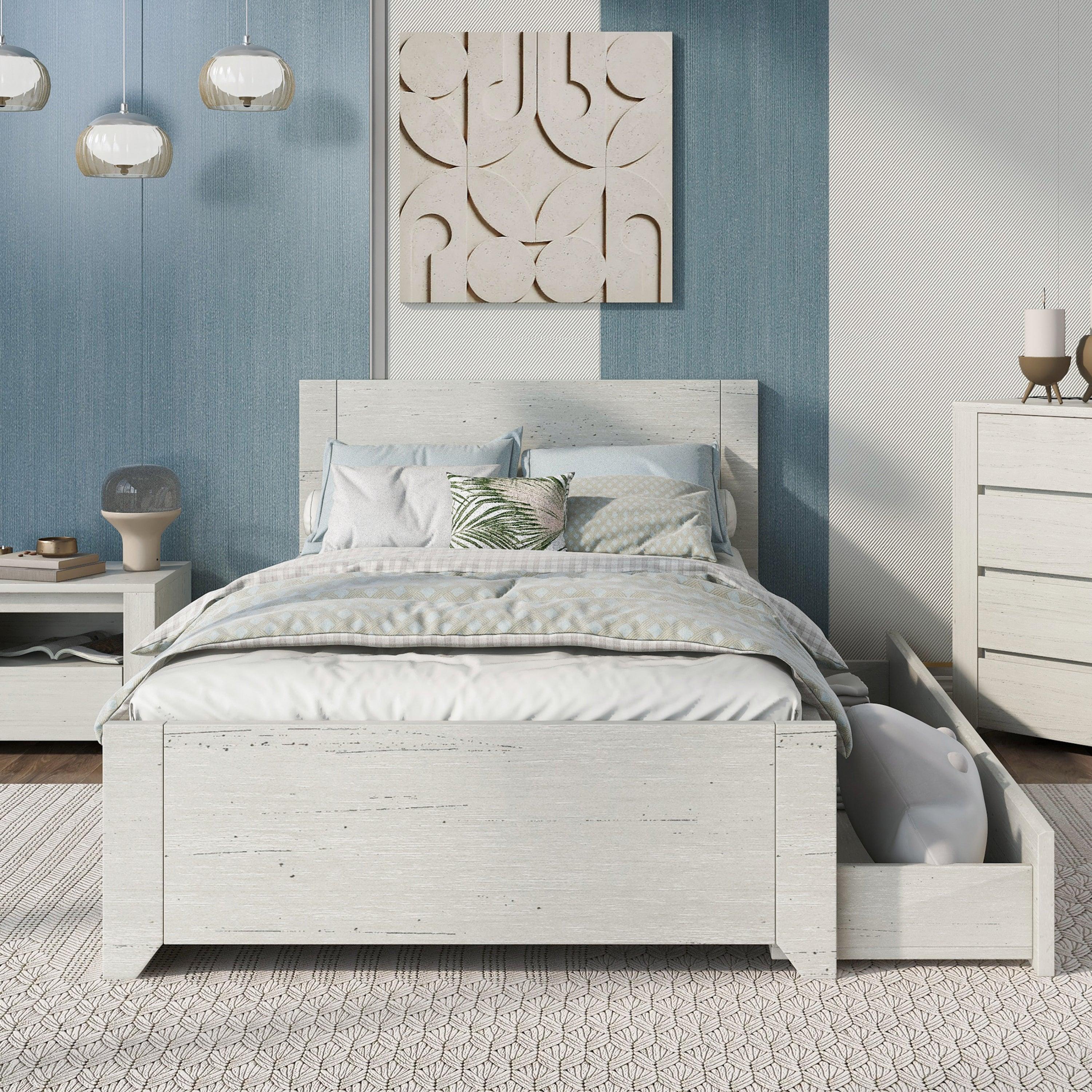 3 Pieces Simple Style Manufacture Wood Bedroom Sets with Twin bed, Nightstand and Dresser, Stone Gray