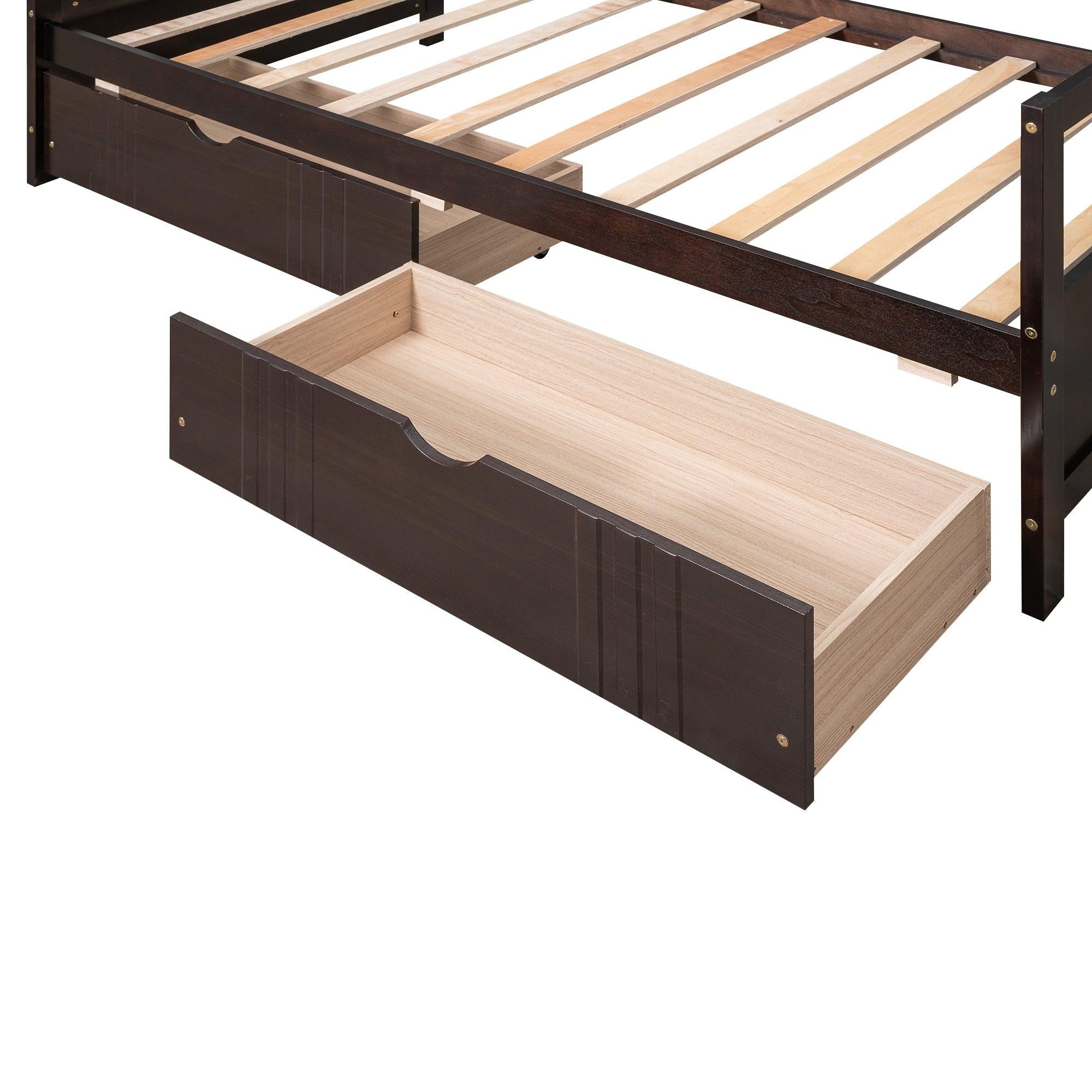 Twin Size Daybed Wood Bed with Two Drawers,Espresso