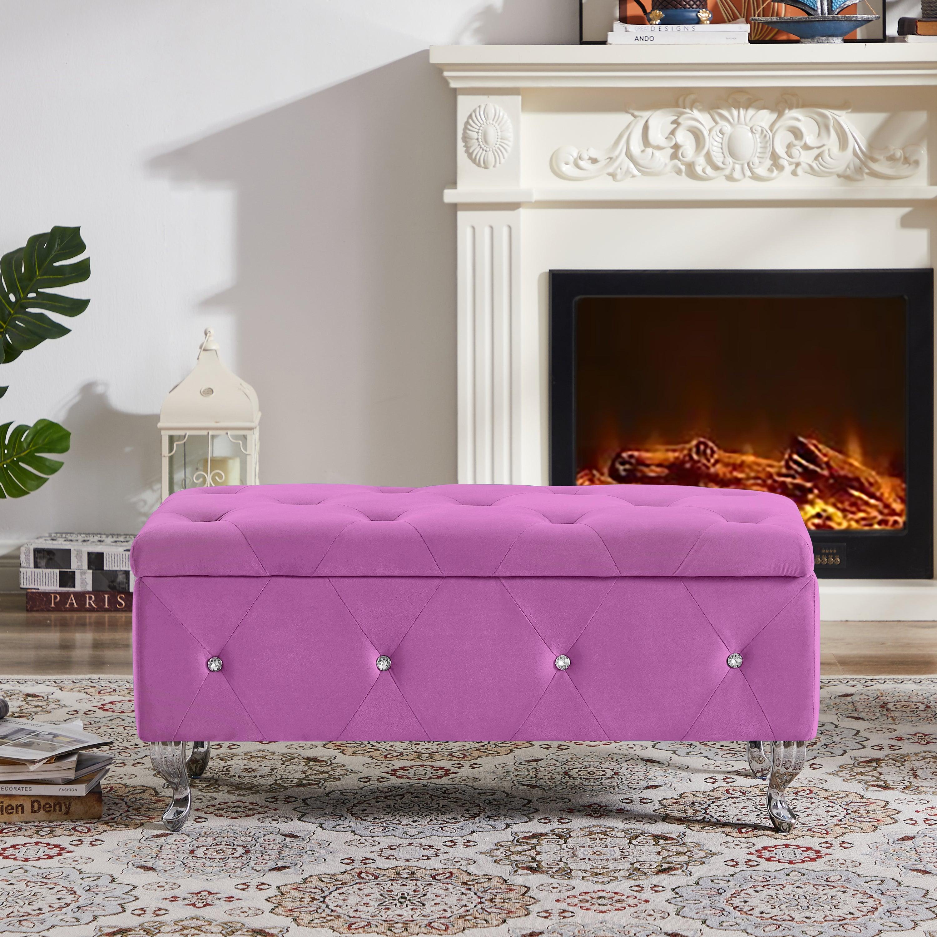 Storage Bench, Flip Top Entryway Bench Seat with Safety Hinge,Storage Chest with Padded Seat, Bed End Stool for Hallway Living Room Bedroom, Supports 250 lbs,Purple Velvet image