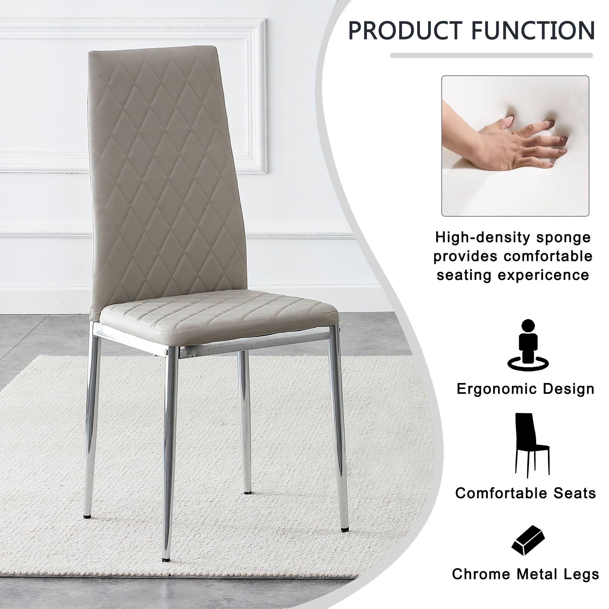 Grid Shaped Armless High Back Dining Chair,2-Piece Set, Office Chair. Applicable to Dining Room, Living Room, Kitchen and Office.Grey Chair and Electroplated Metal Leg