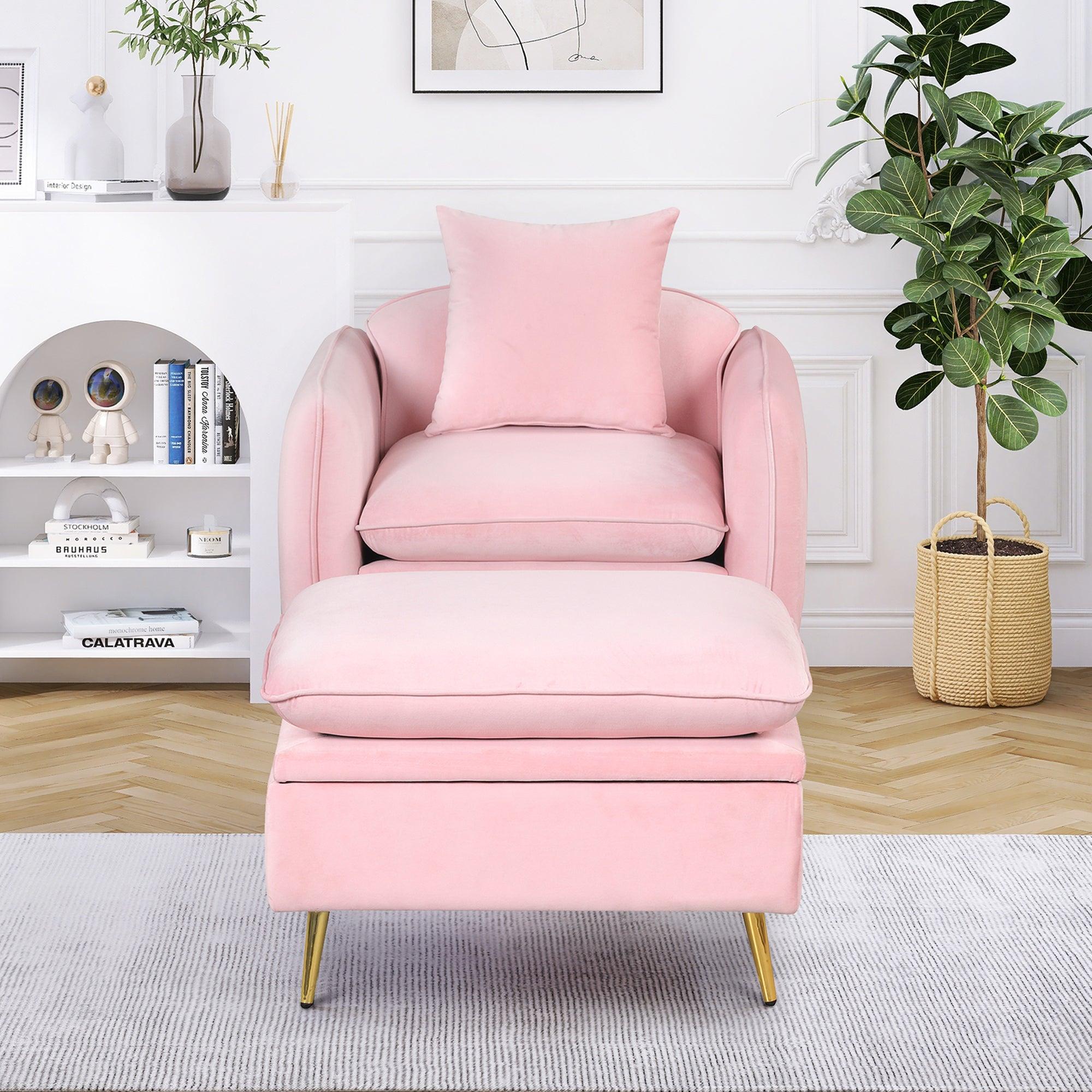 35.2"Modern Accent Chair,Single Sofa Chair with Ottoman Foot Rest and Pillow for Living Room Bedroom Small Spaces Apartment Office,Pink